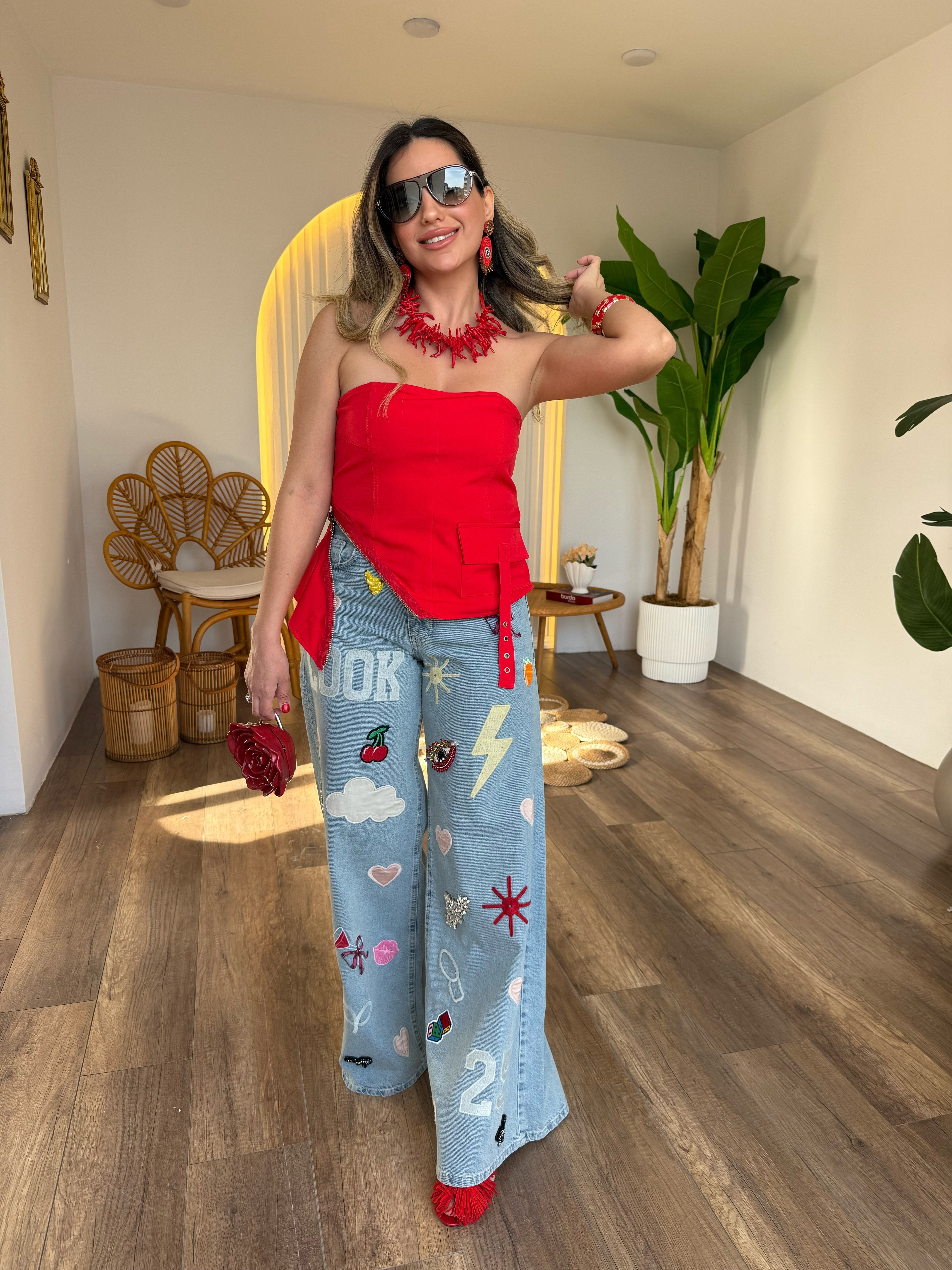 11409 Fermuar Detaylı Straplez Bluz