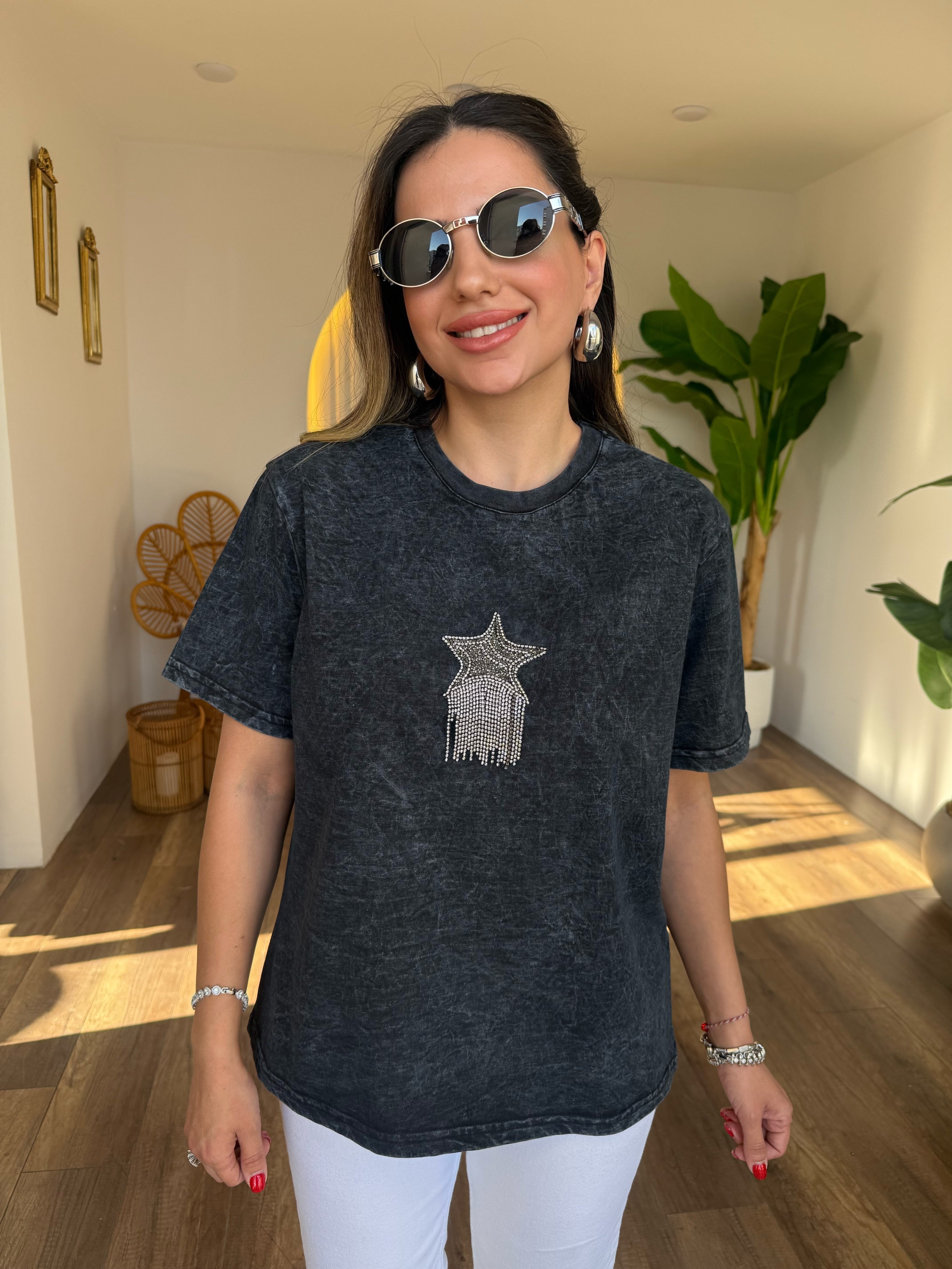 11416 Önü Sallama Yıldız Taşlı Tshirt