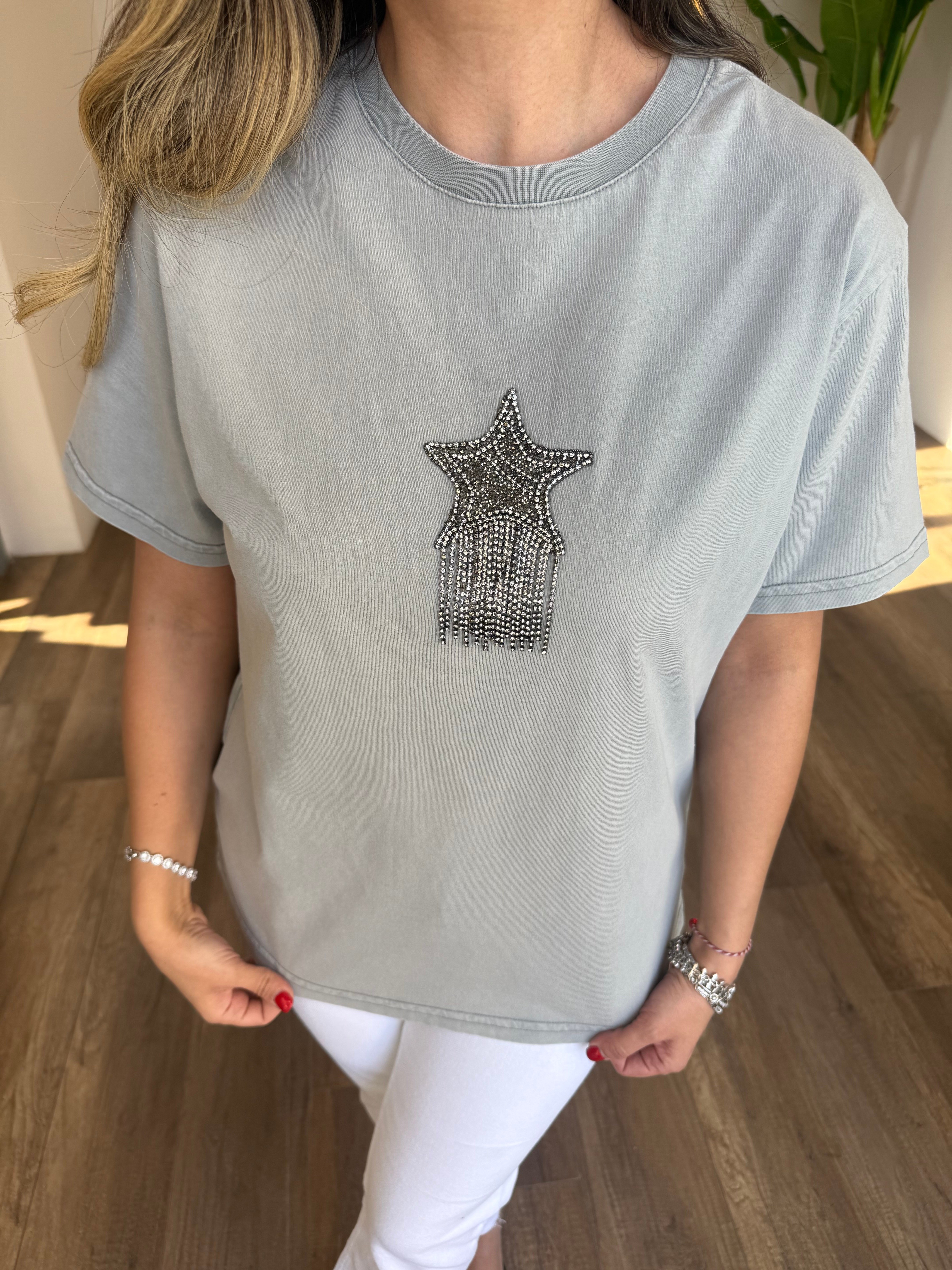 11416 Önü Sallama Yıldız Taşlı Tshirt