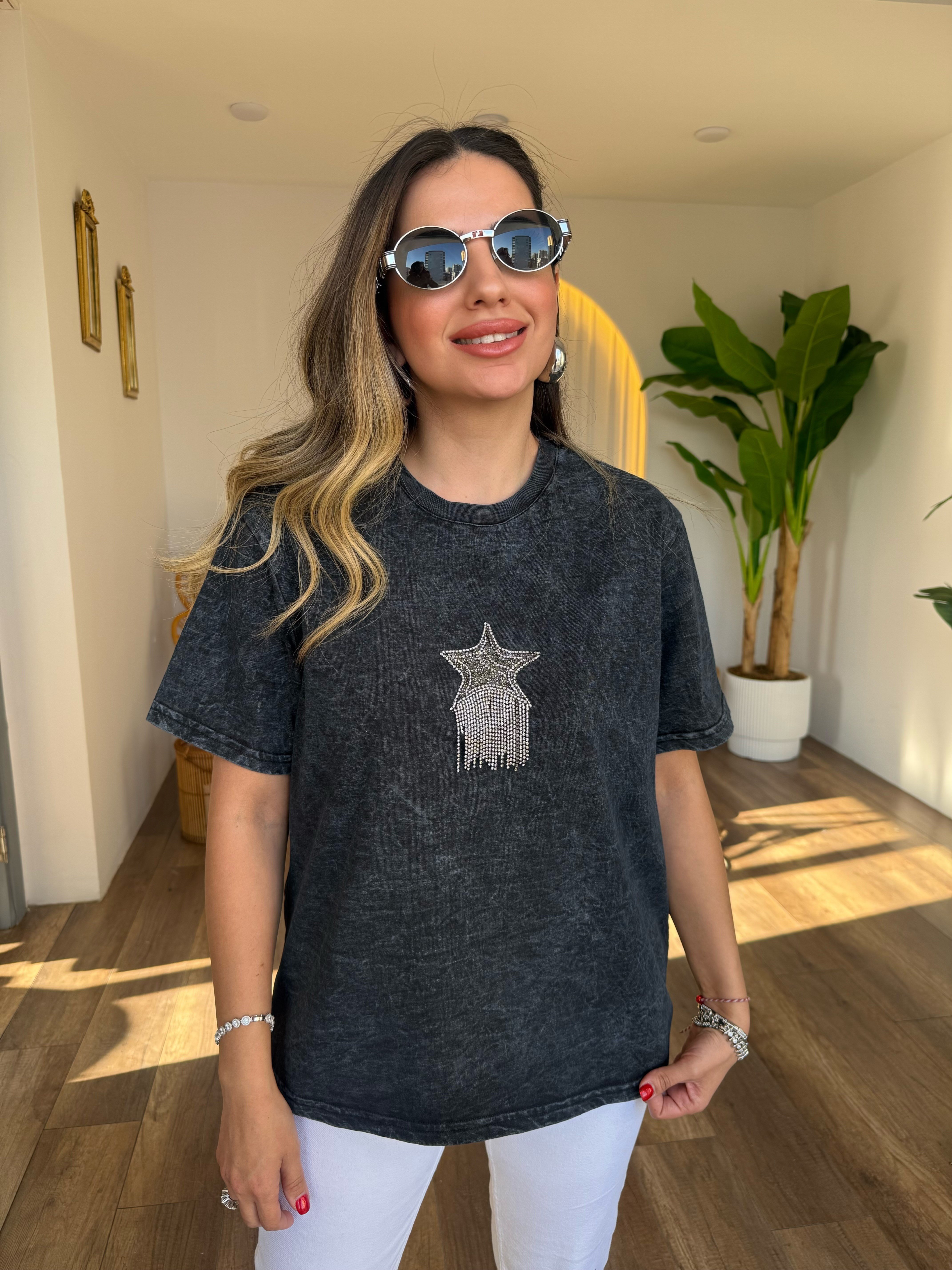 11416 Önü Sallama Yıldız Taşlı Tshirt