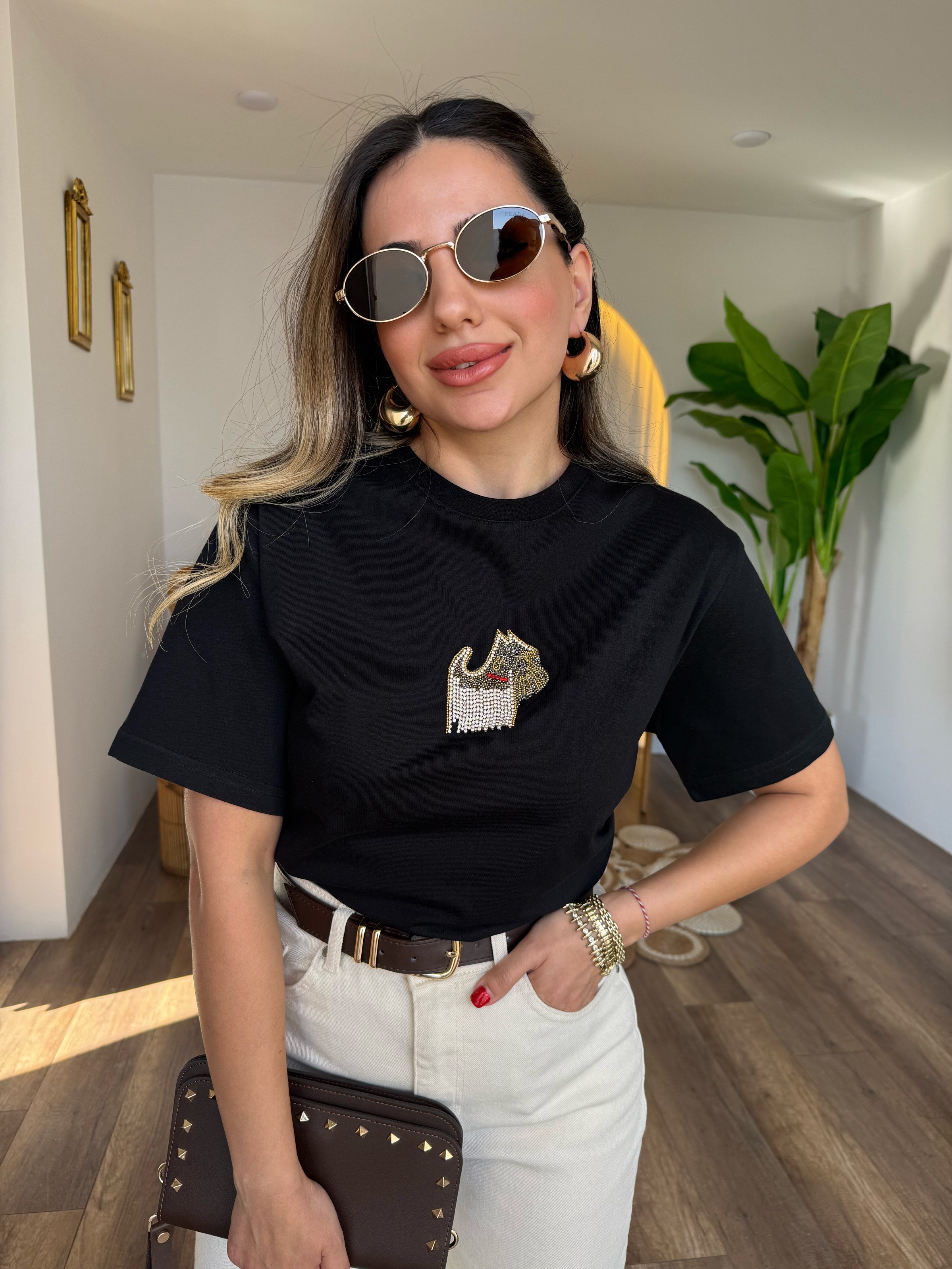 11420 Püsküllü Taşlı Köpek Tshirt