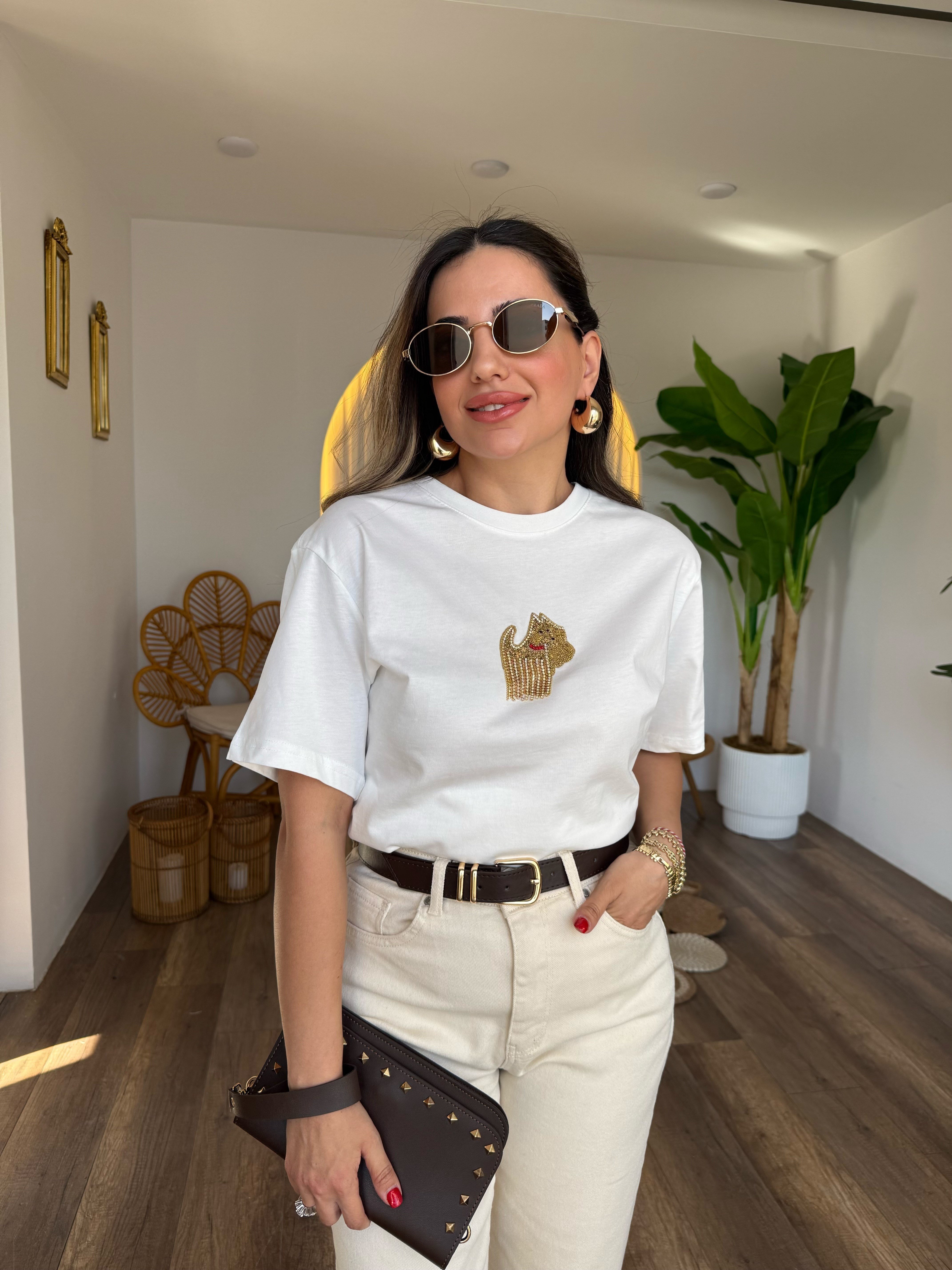 11420 Püsküllü Taşlı Köpek Tshirt