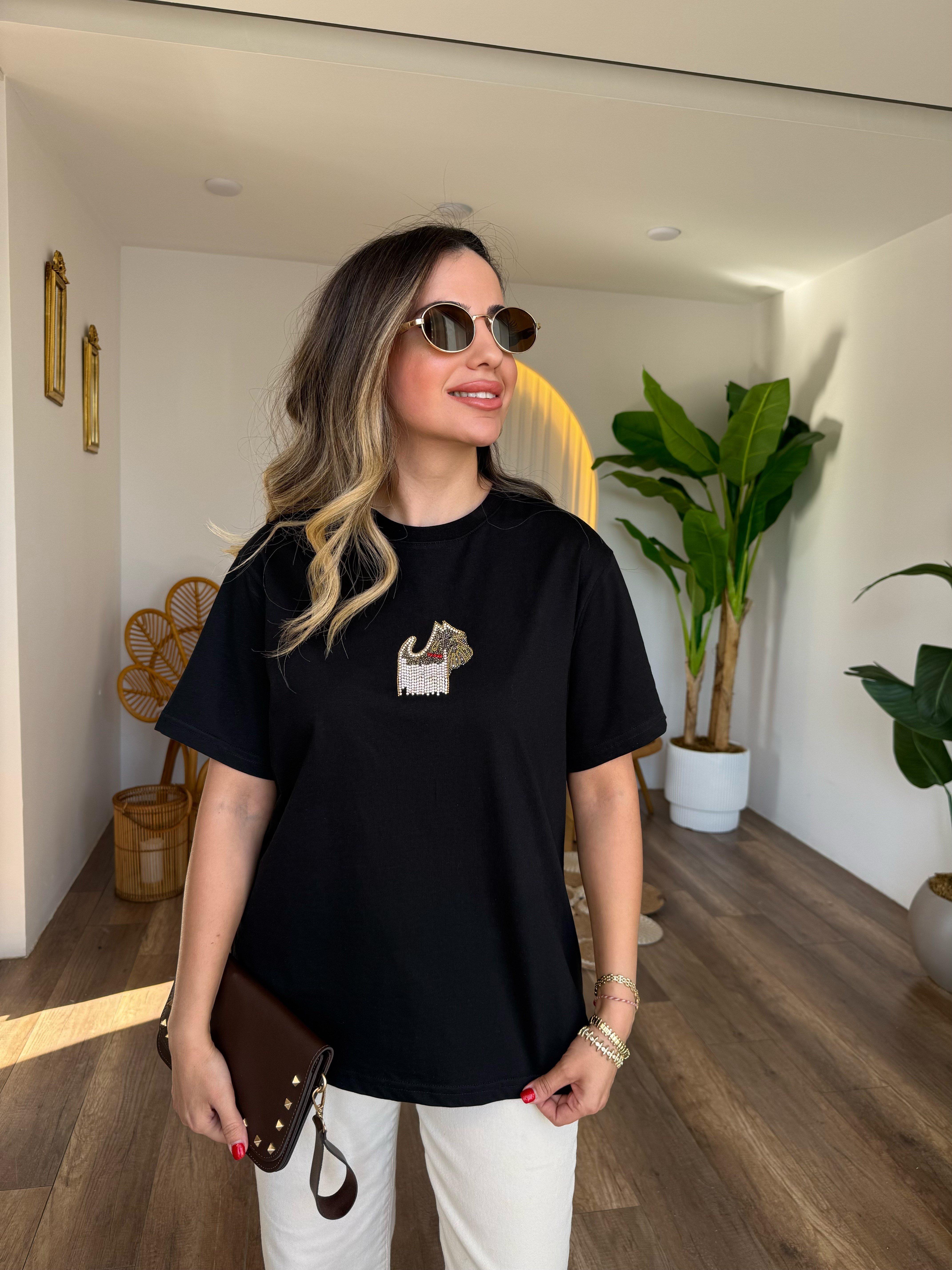 11420 Püsküllü Taşlı Köpek Tshirt