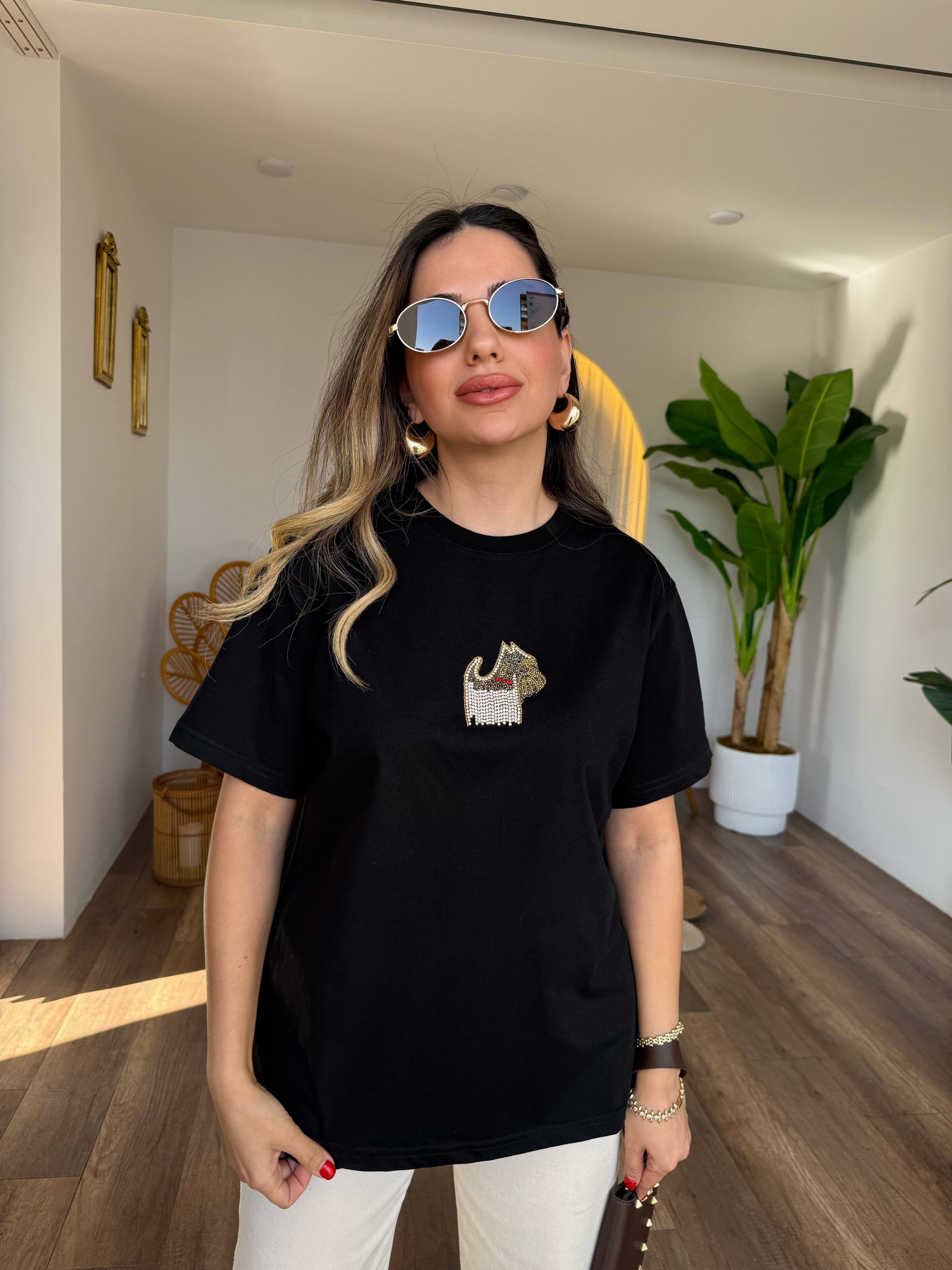 11420 Püsküllü Taşlı Köpek Tshirt