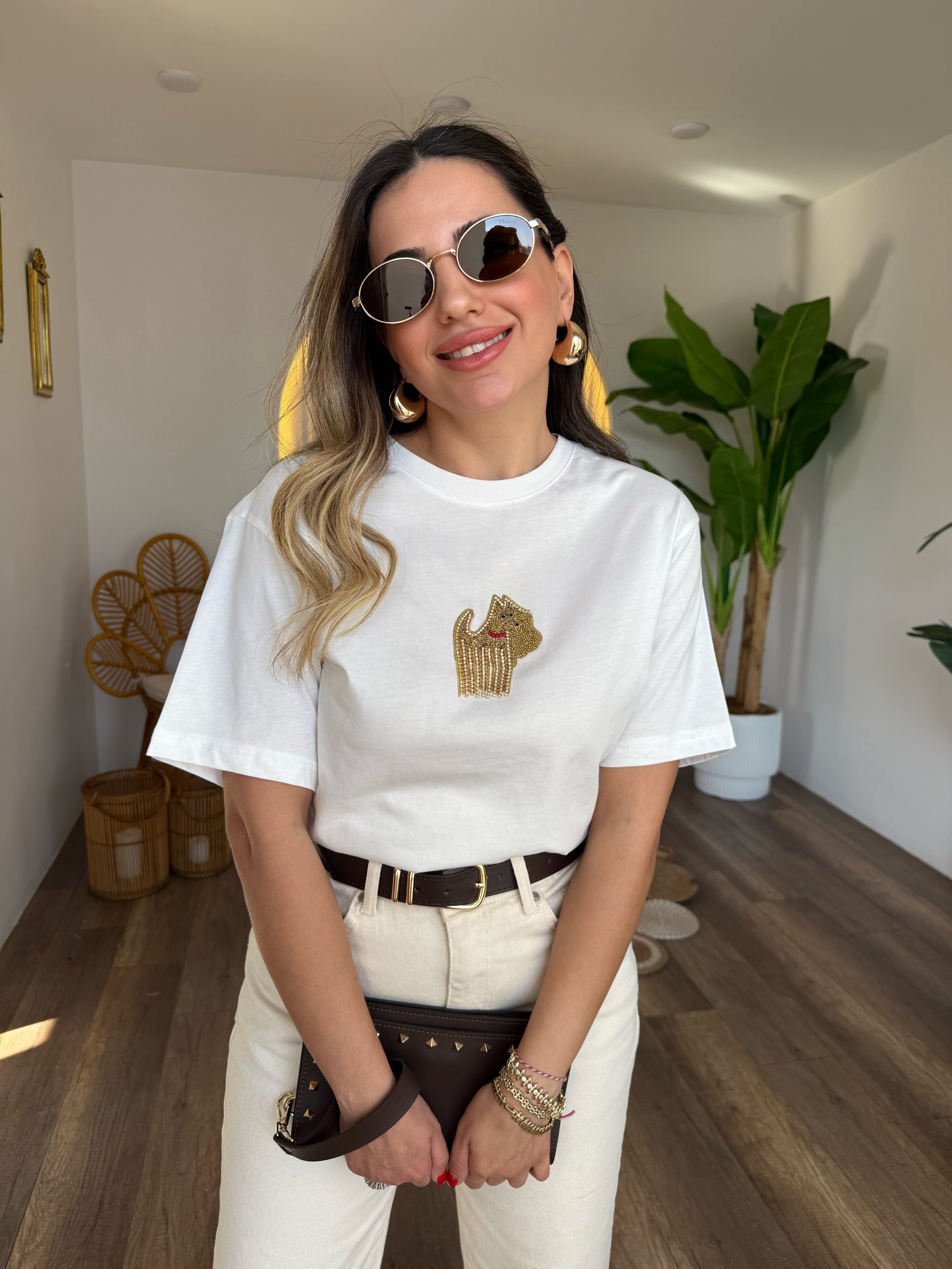 11420 Püsküllü Taşlı Köpek Tshirt