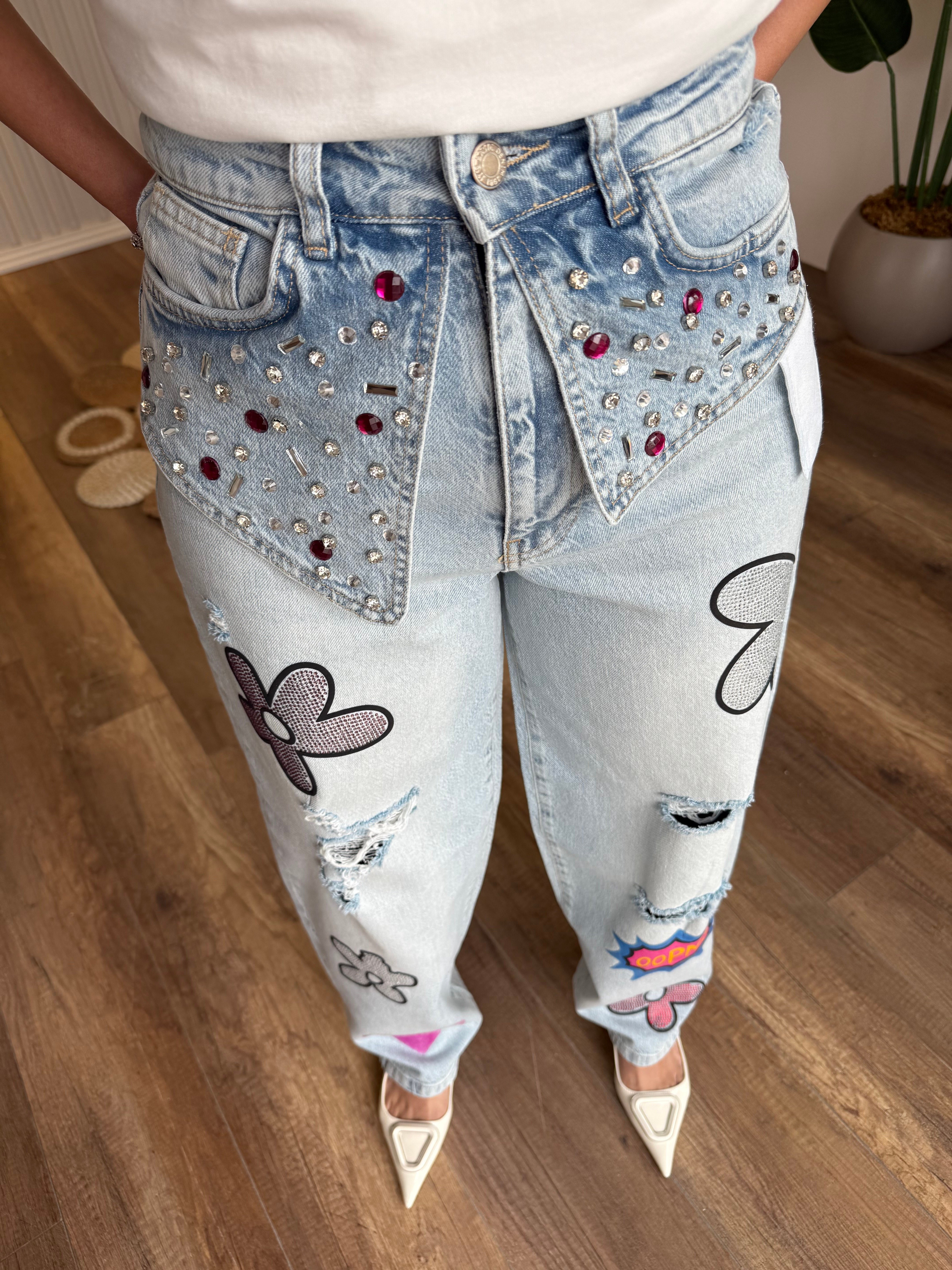 11470 Tasarım Taş Detaylı Jean