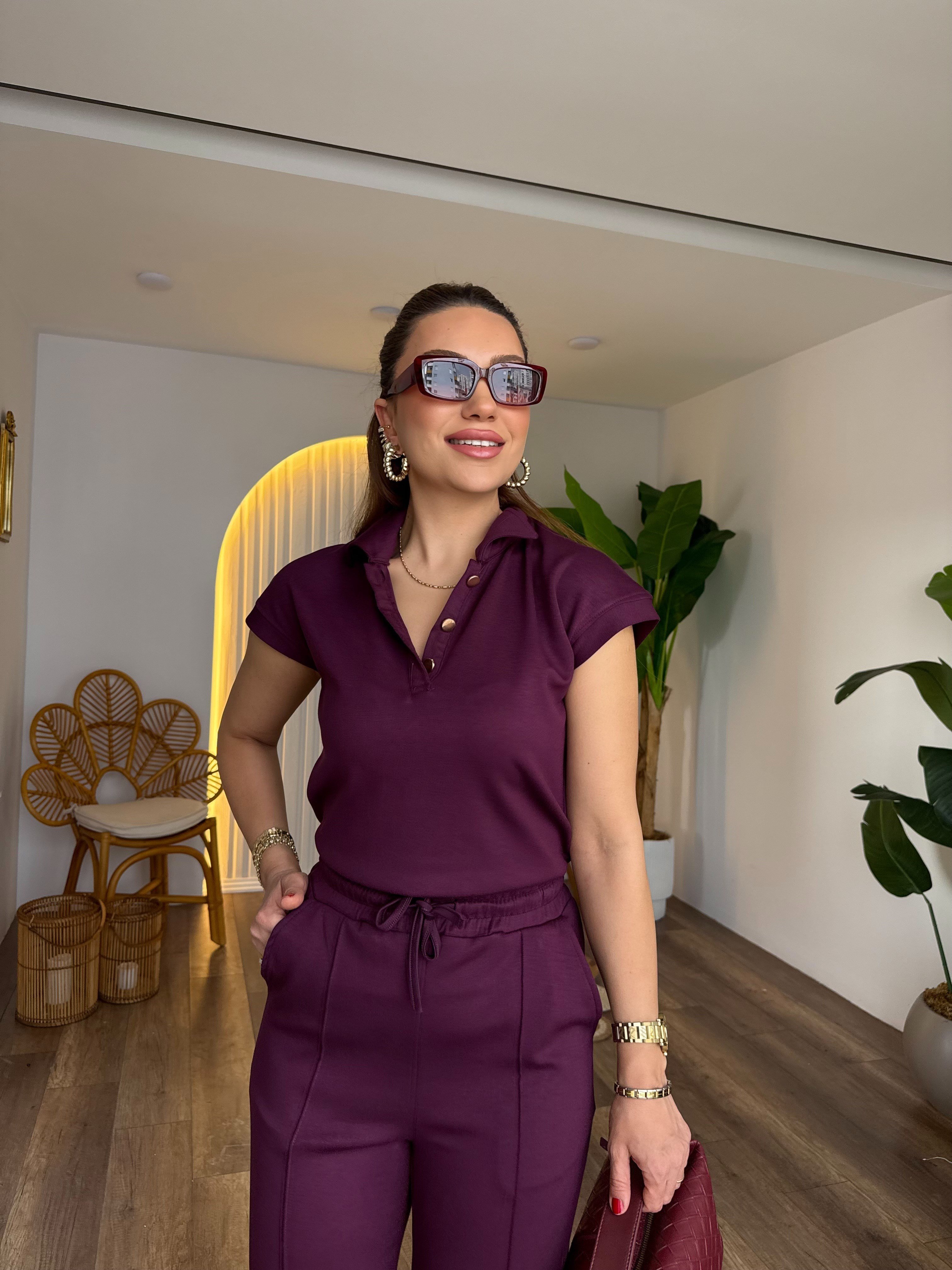 11522 Polo Yaka Gold Düğmeli Modal Takım