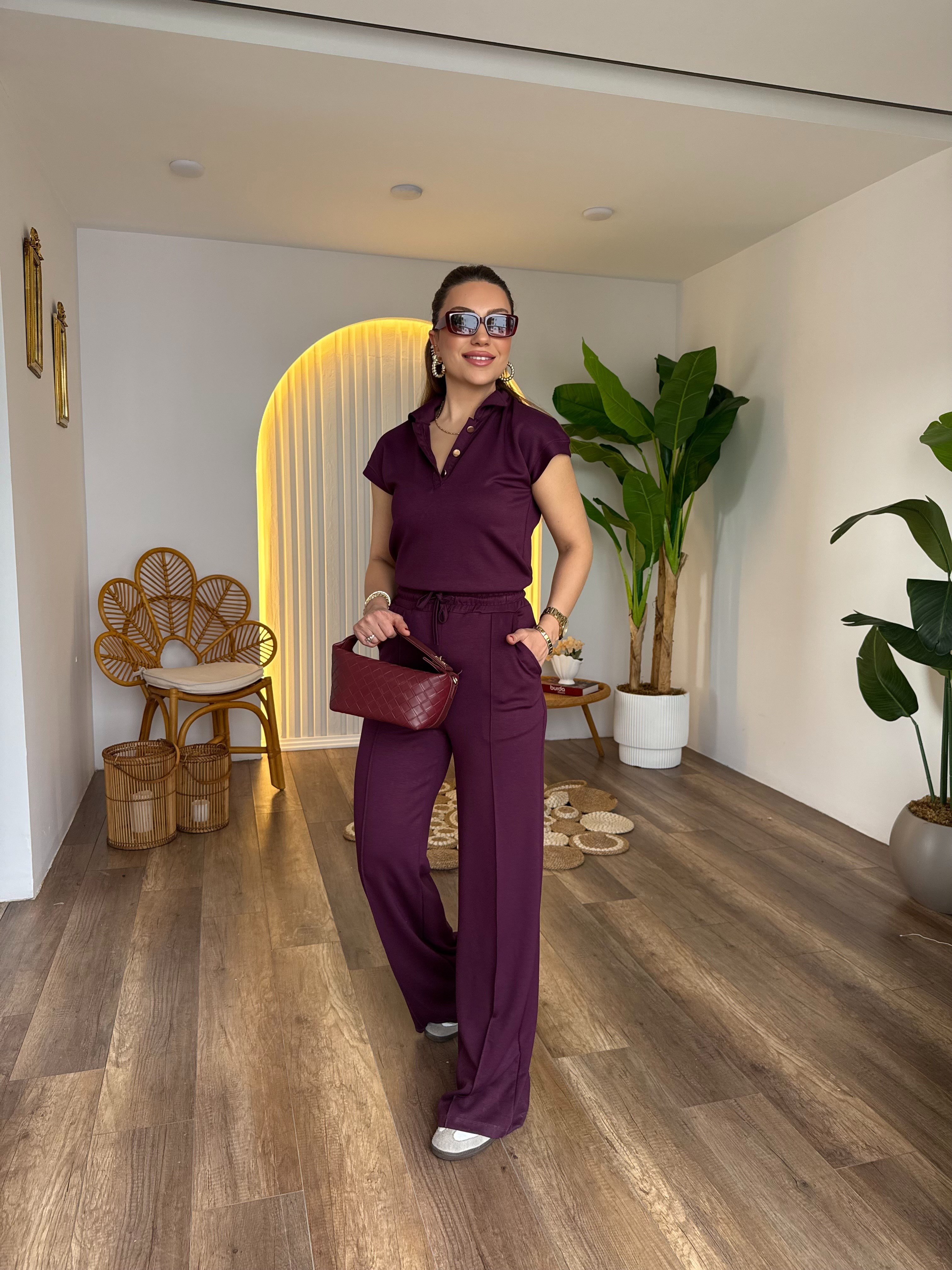 11522 Polo Yaka Gold Düğmeli Modal Takım