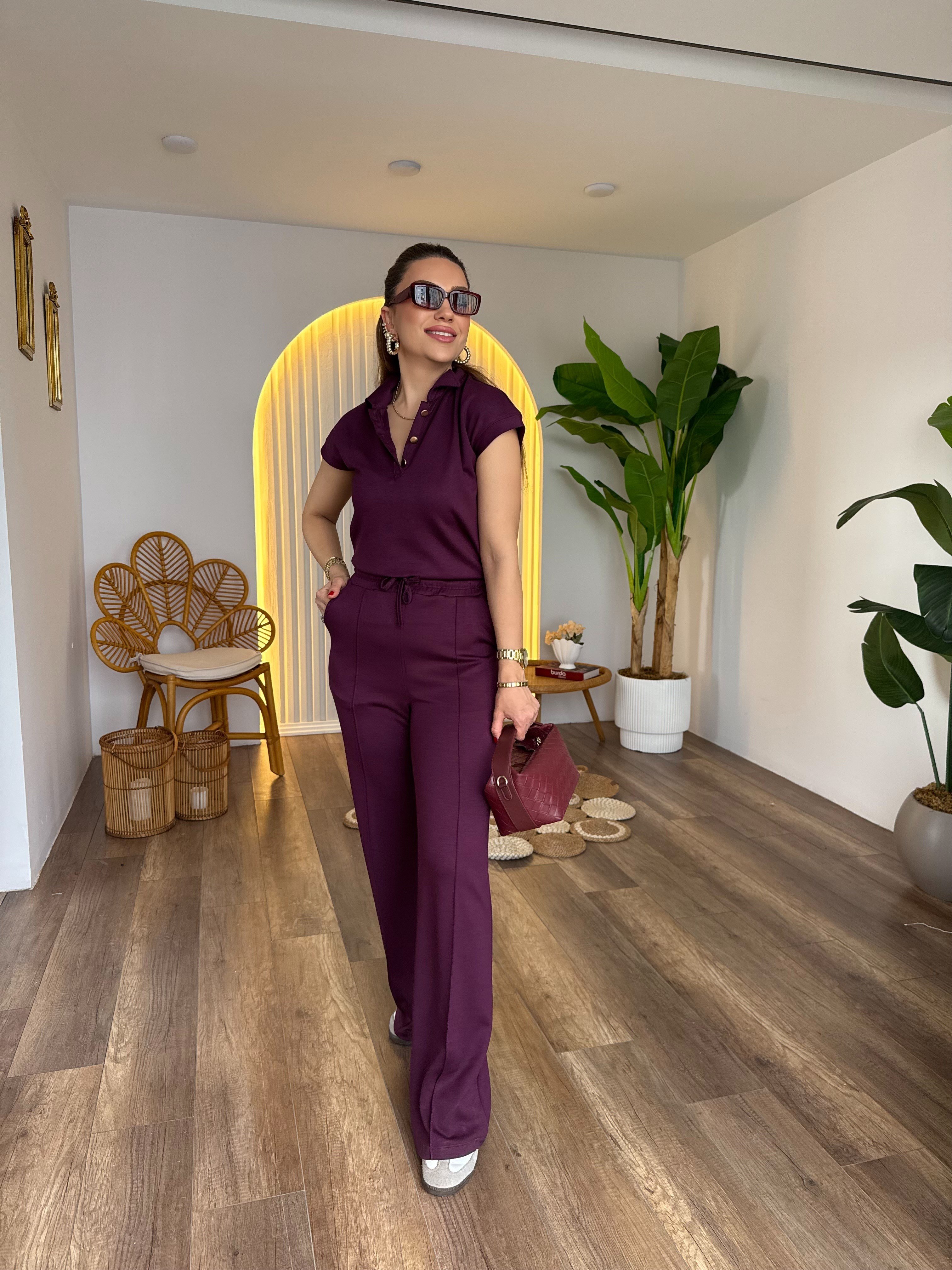 11522 Polo Yaka Gold Düğmeli Modal Takım
