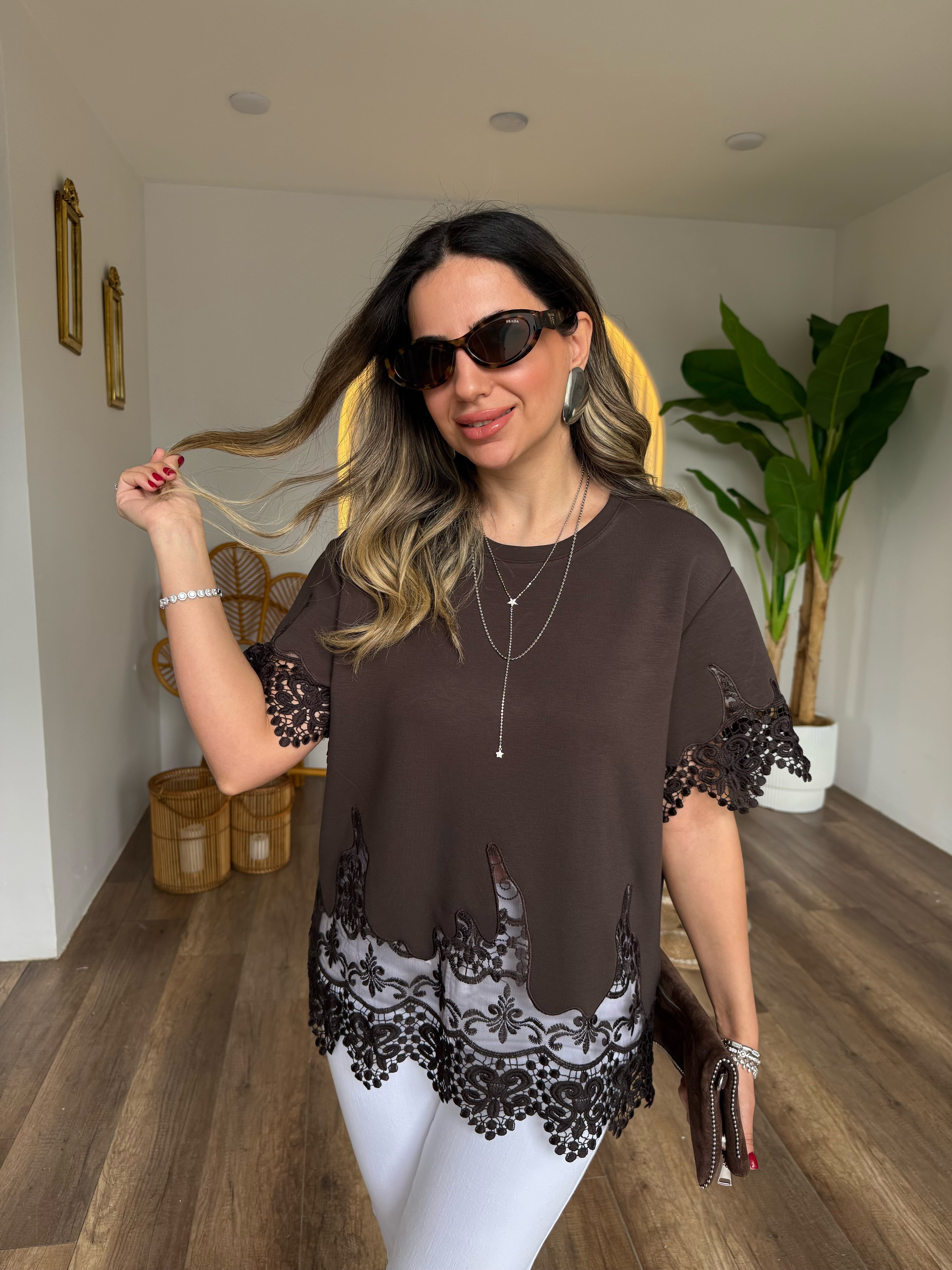 11526 Altı Güpür Detaylı Bluz