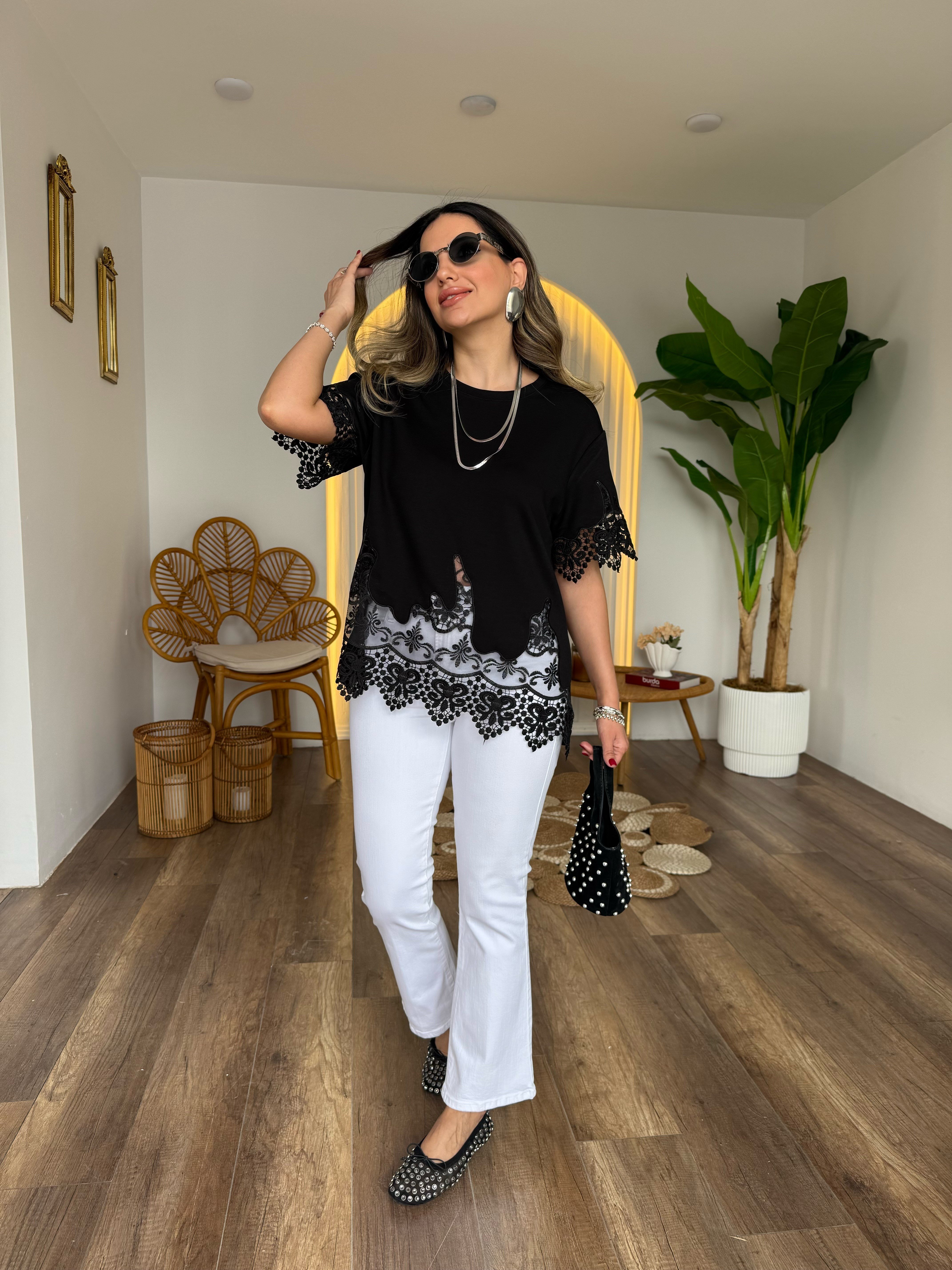 11526 Altı Güpür Detaylı Bluz