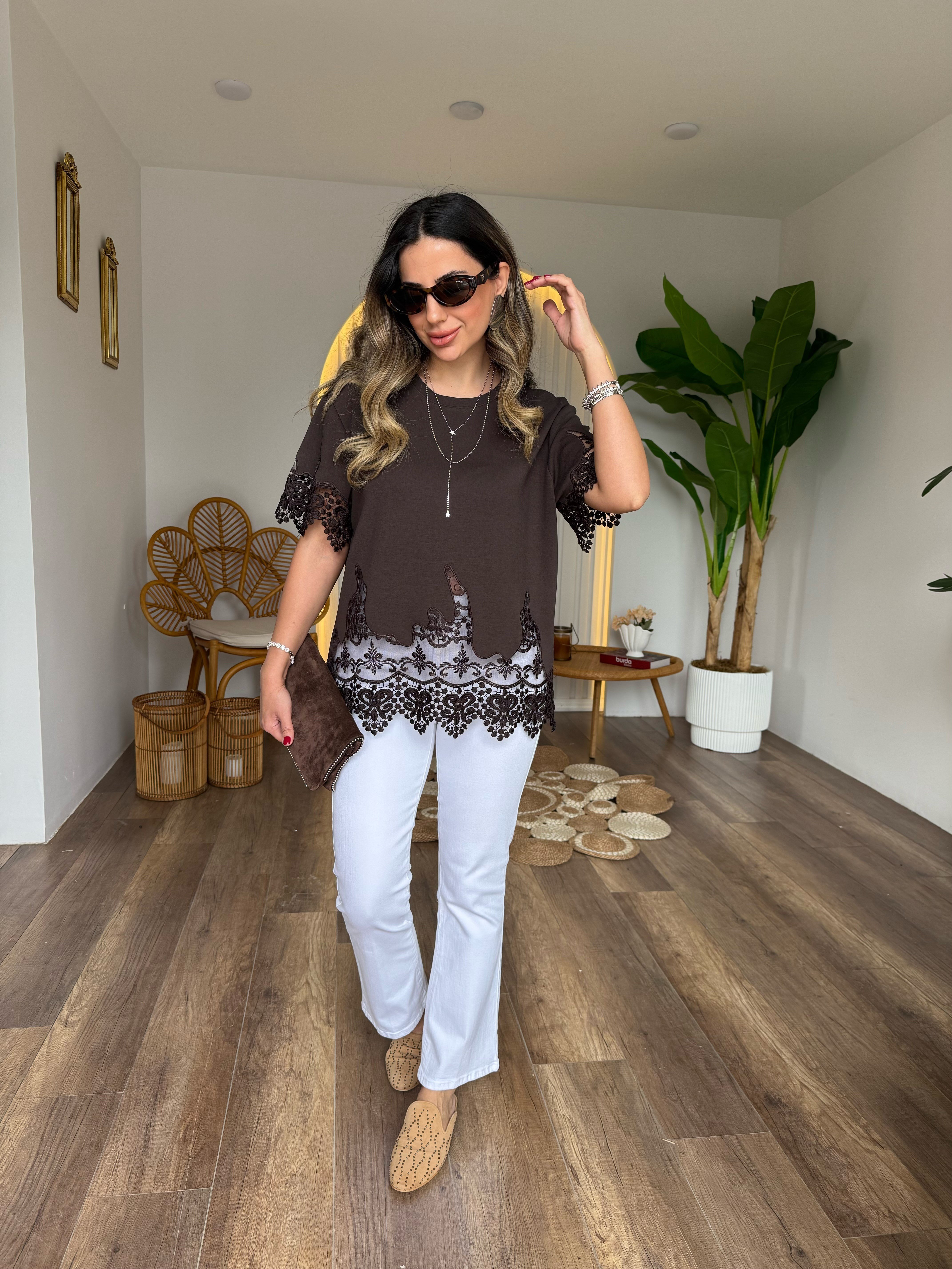 11526 Altı Güpür Detaylı Bluz