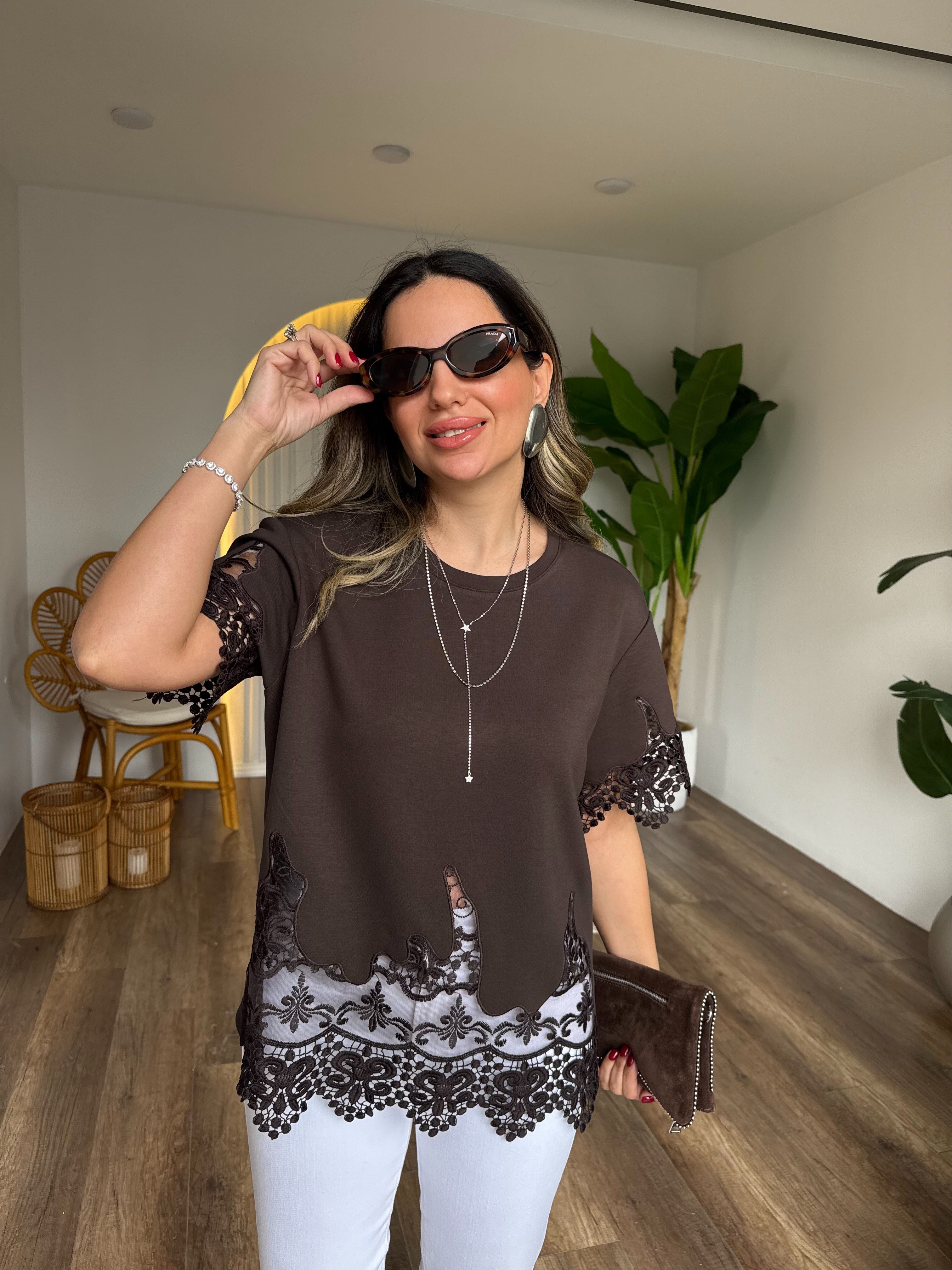 11526 Altı Güpür Detaylı Bluz