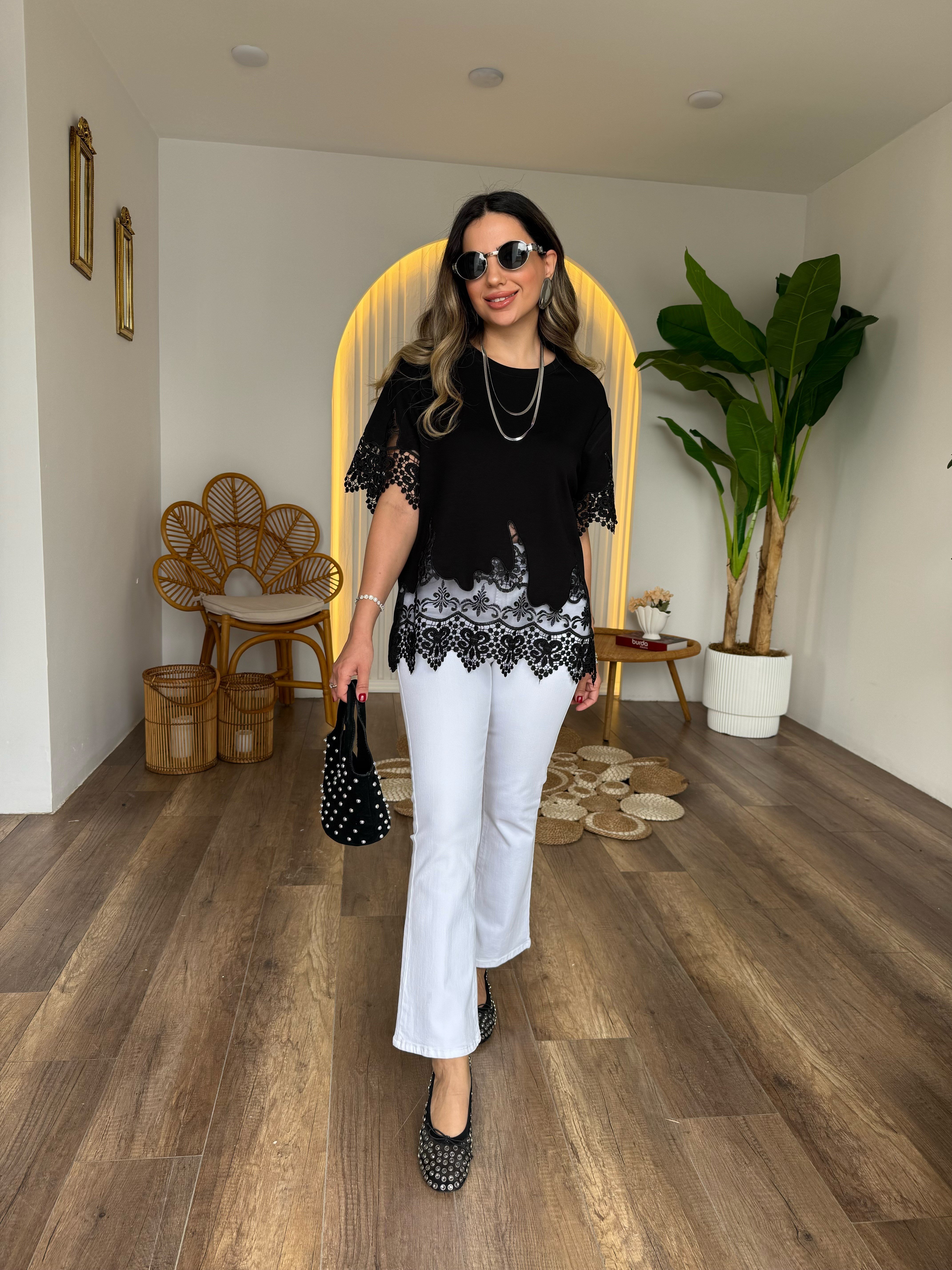 11526 Altı Güpür Detaylı Bluz