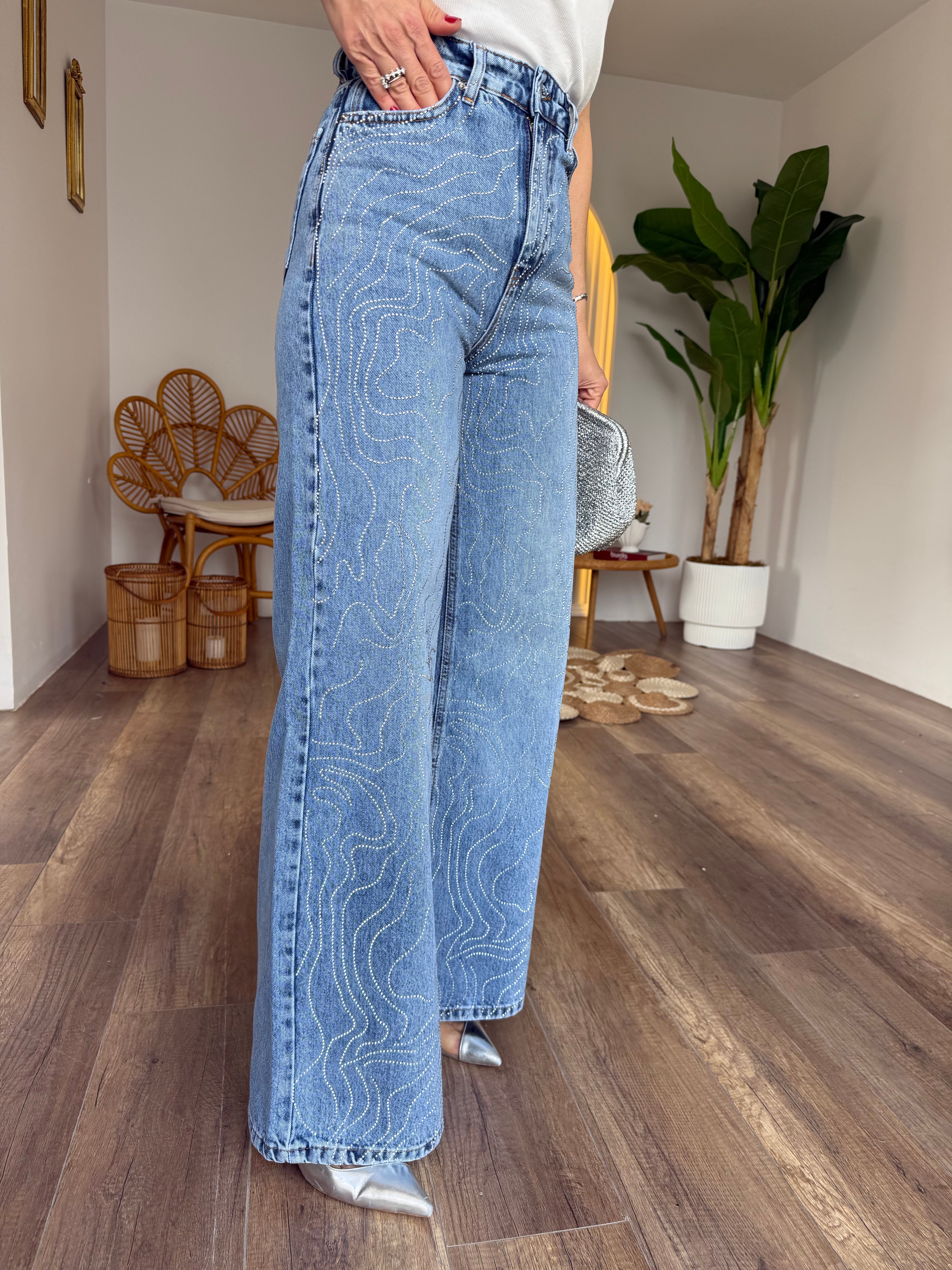 11538 Taş Detaylı Wide Leg Jean