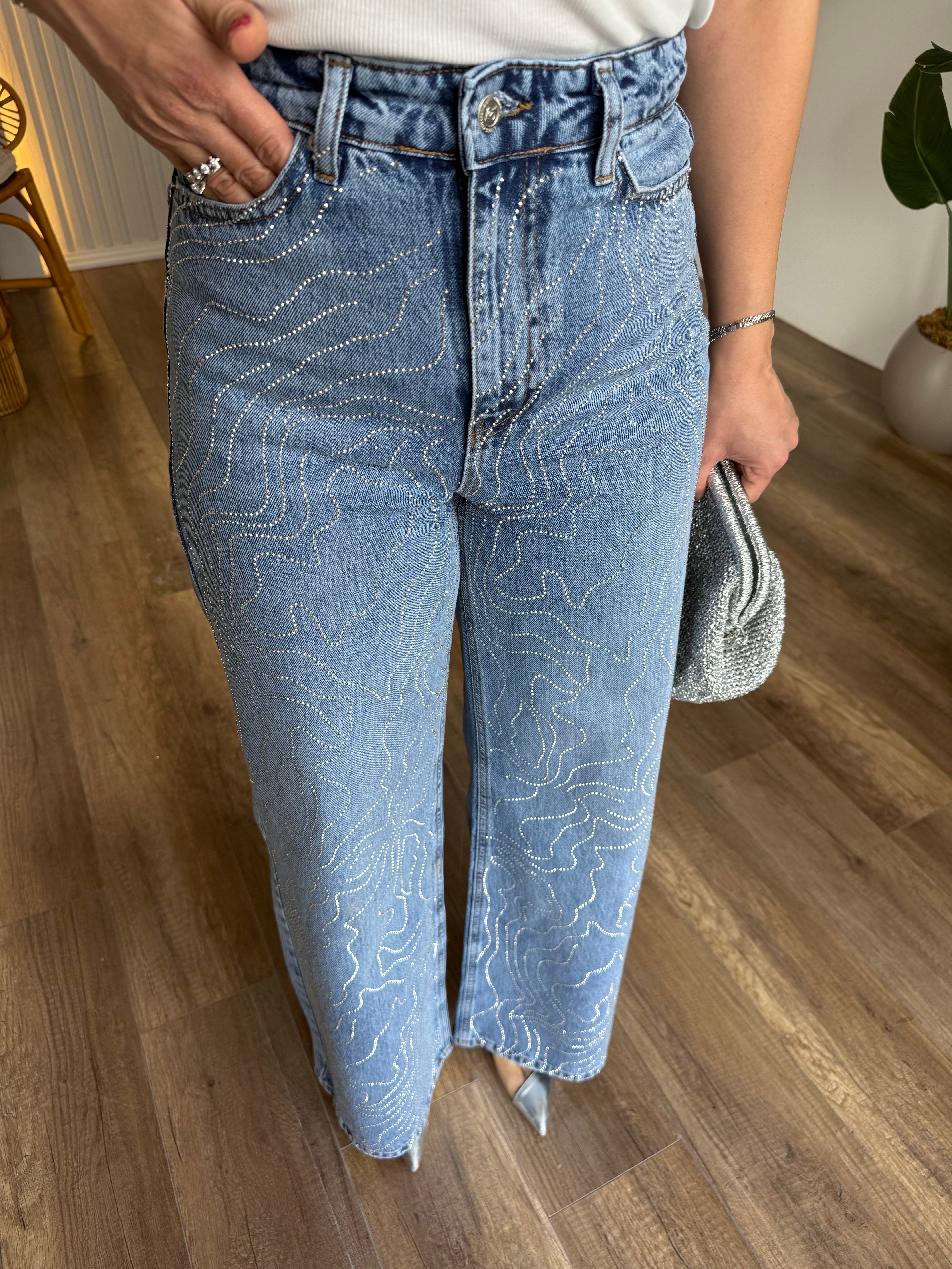 11538 Taş Detaylı Wide Leg Jean