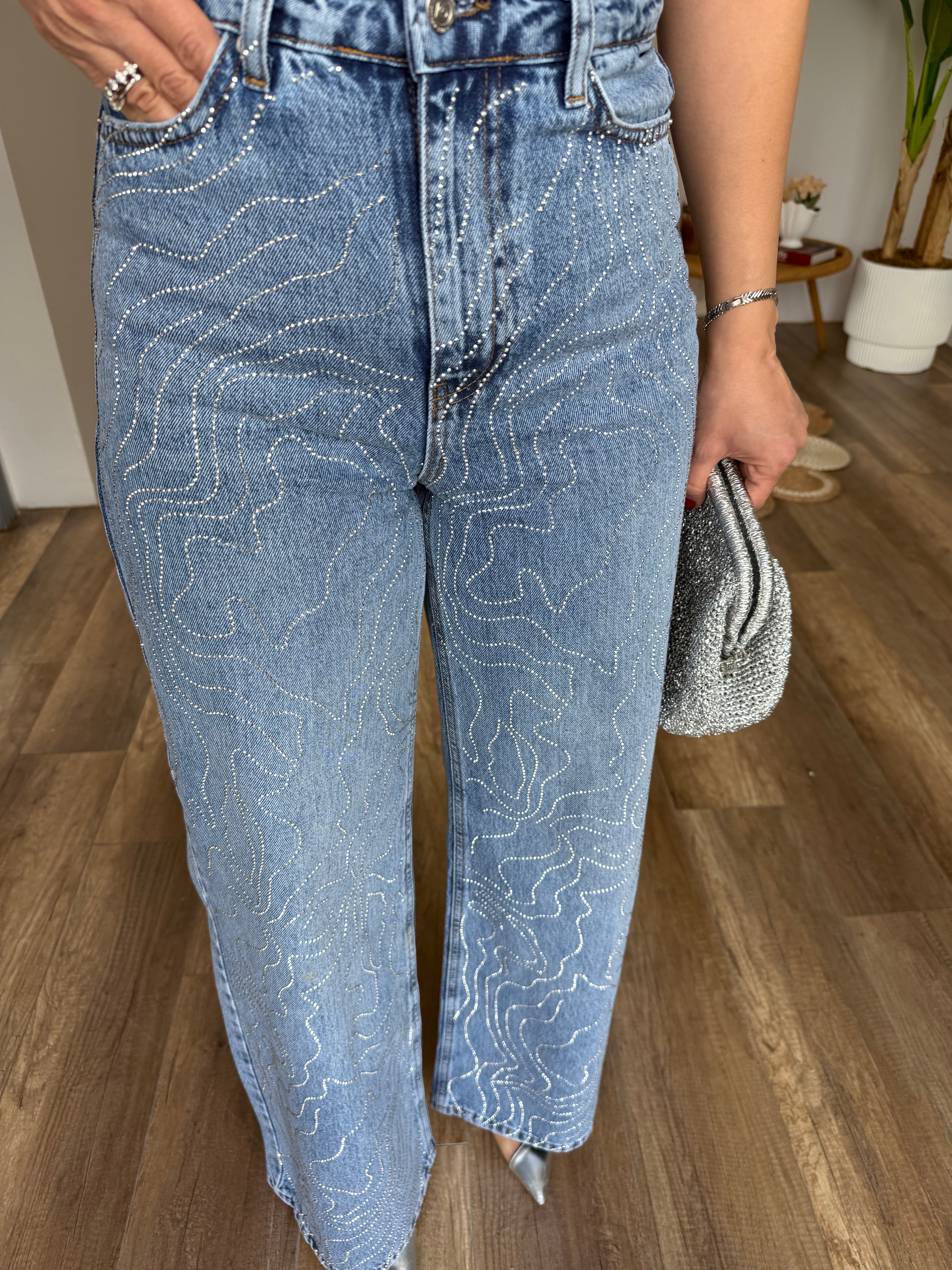 11538 Taş Detaylı Wide Leg Jean