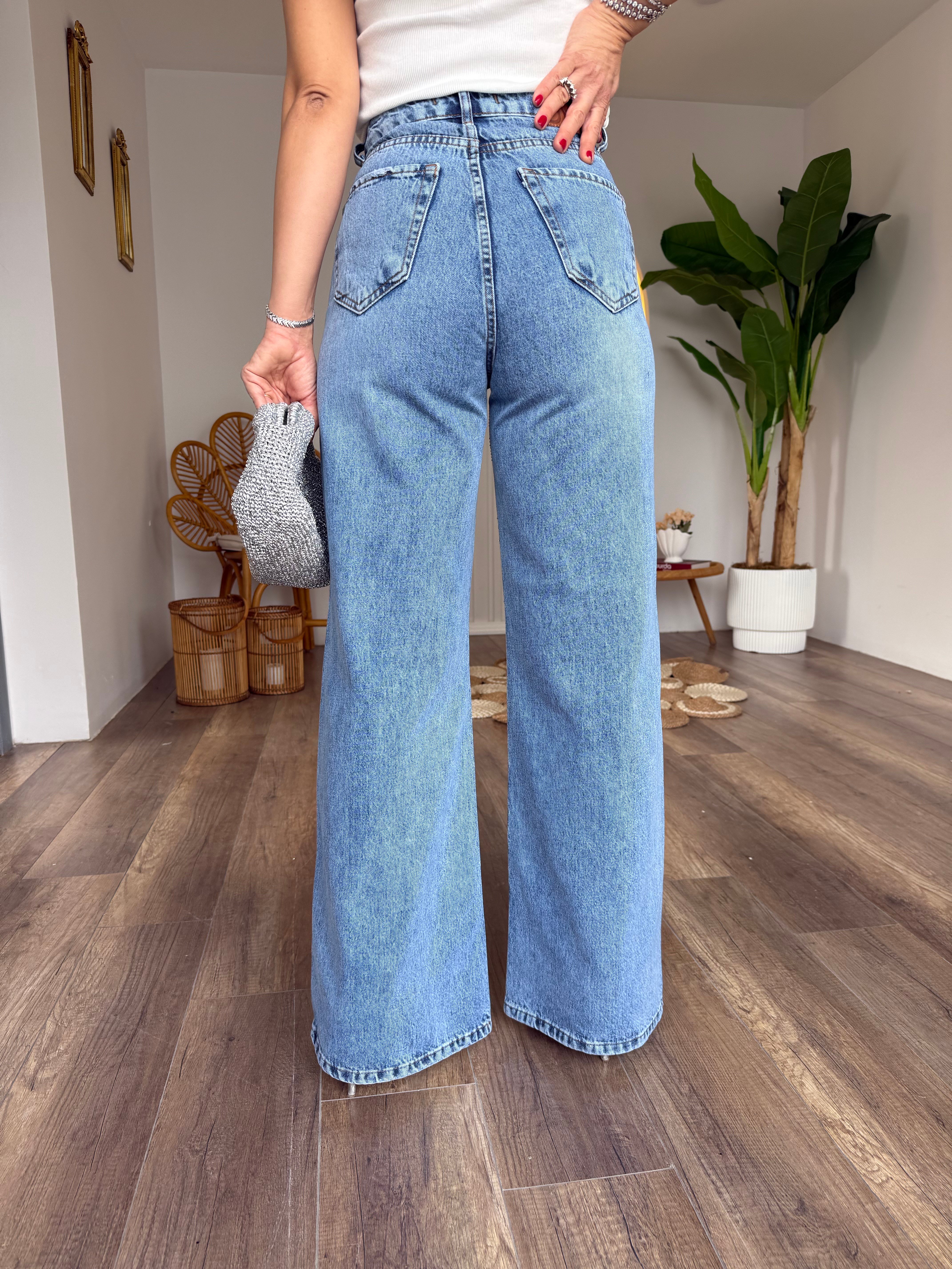 11538 Taş Detaylı Wide Leg Jean