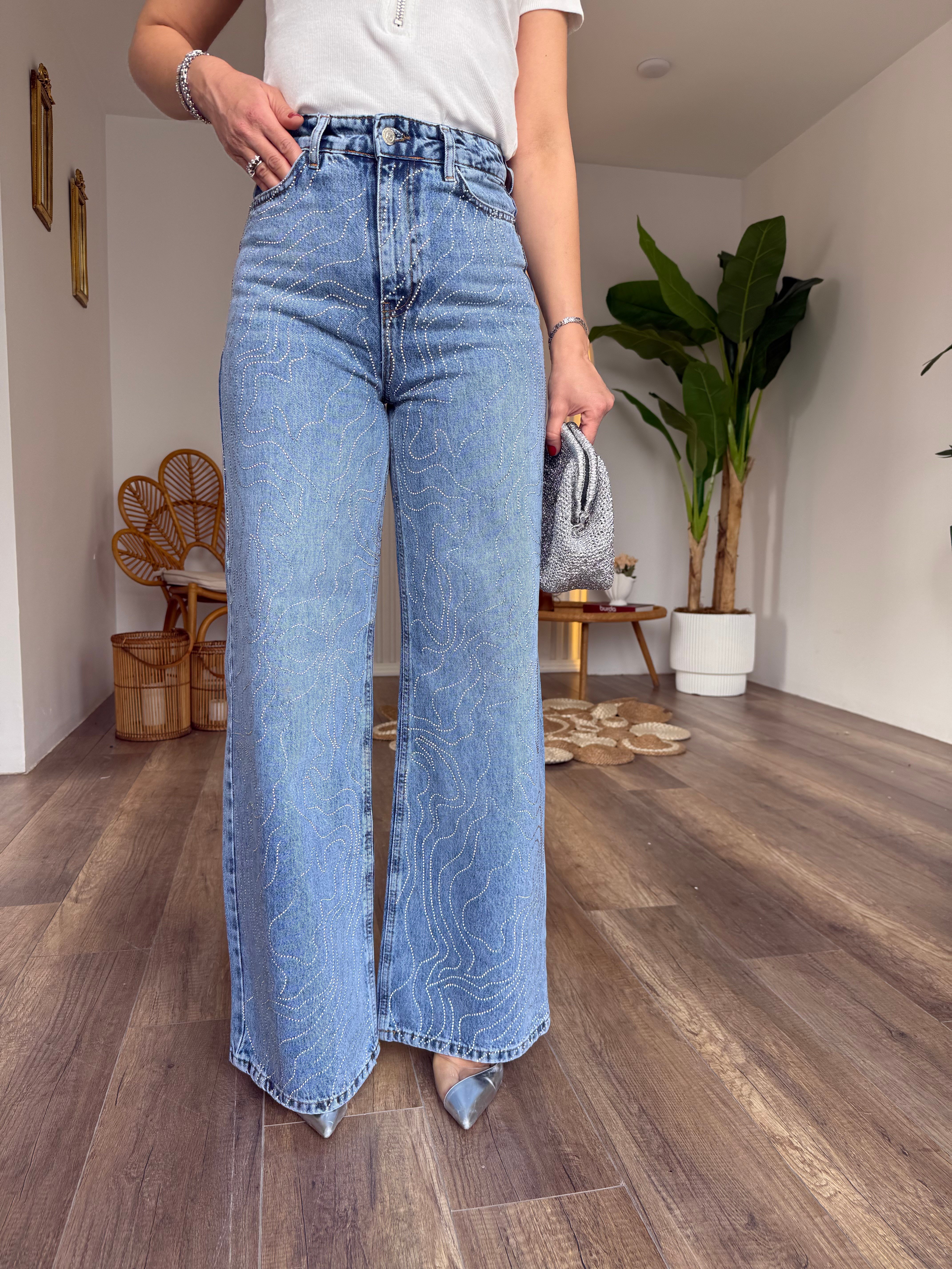 11538 Taş Detaylı Wide Leg Jean