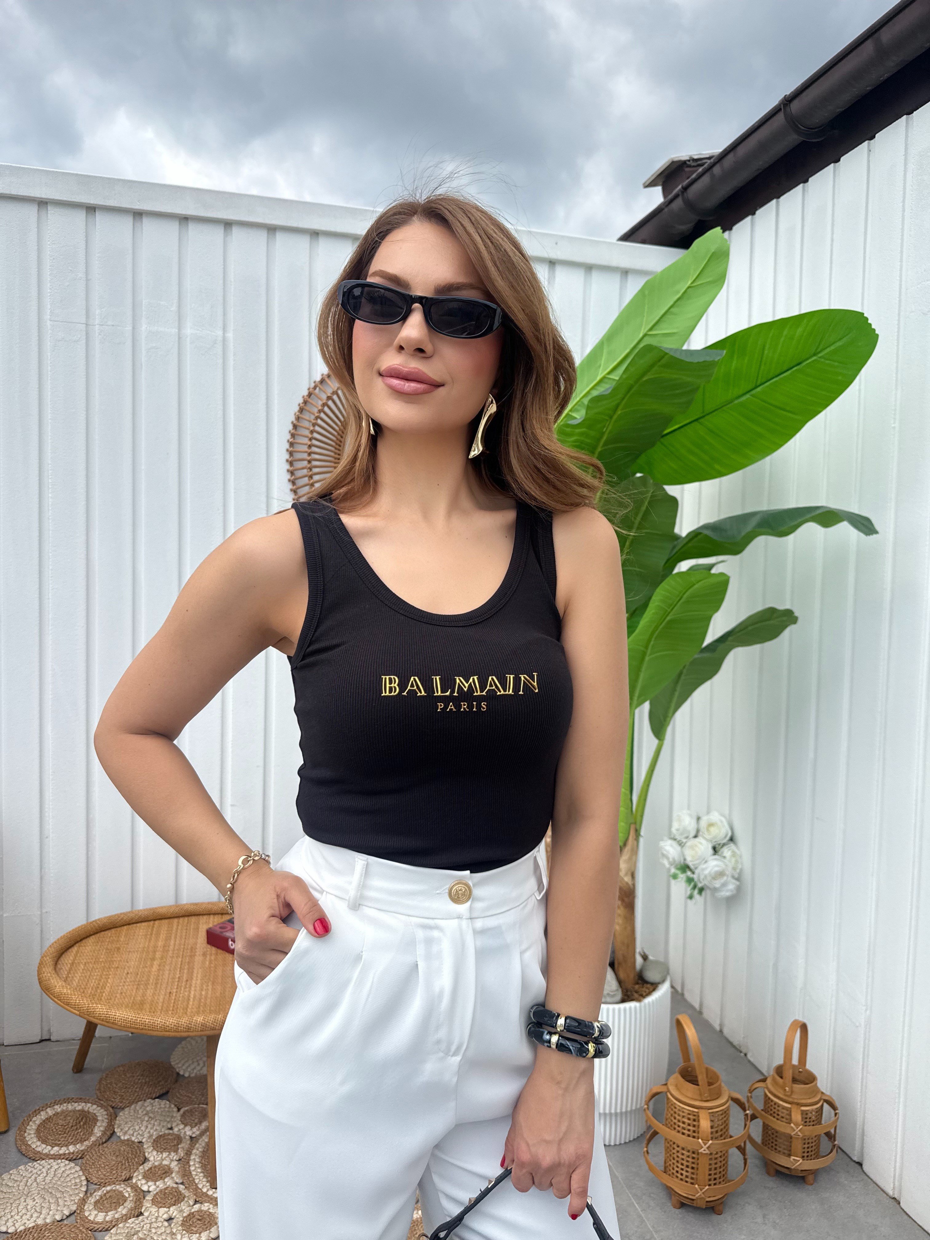 11637 Gold Baskılı Bluz