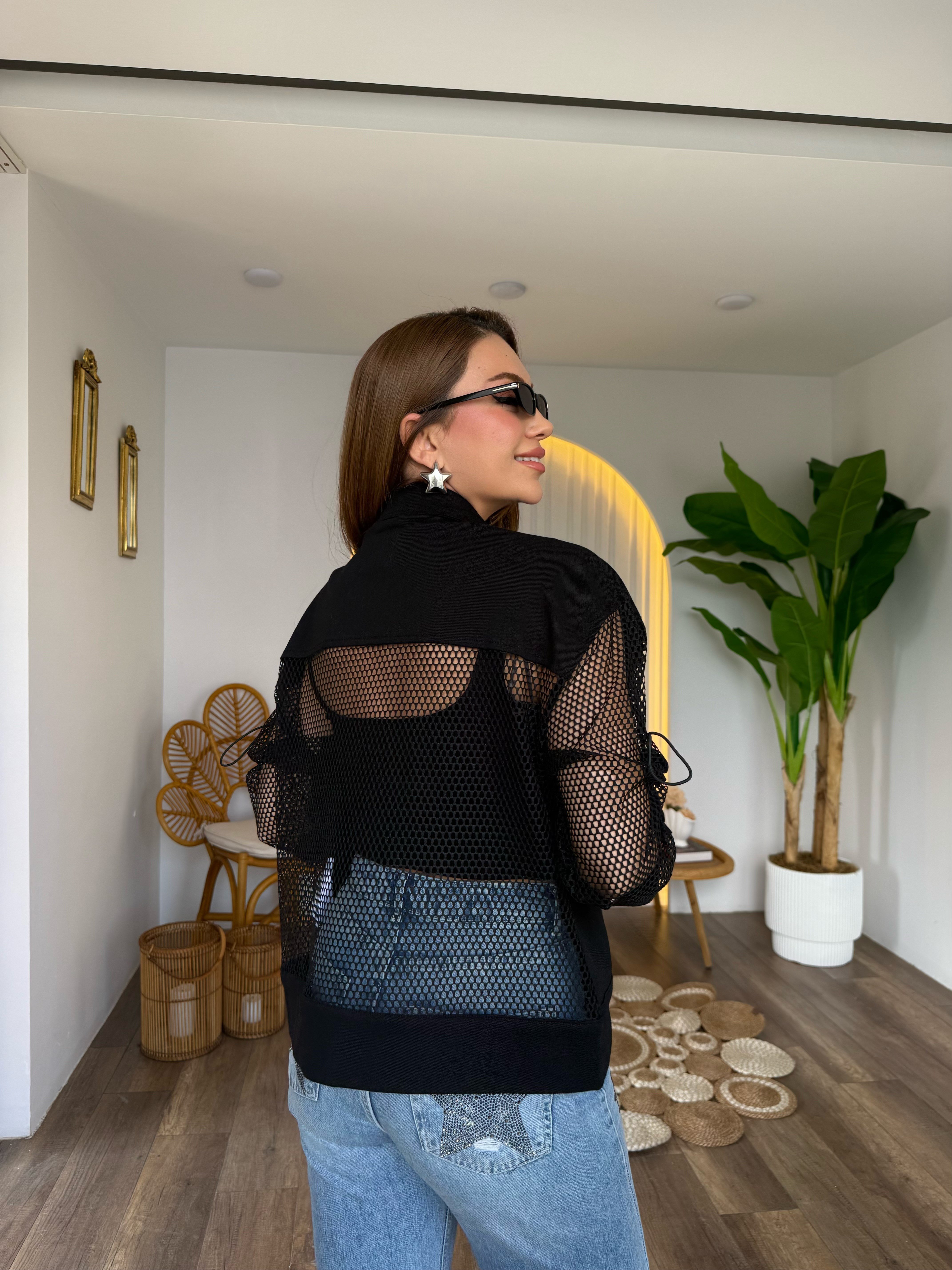 11690 Kolu Fileli Gabardin Ceket