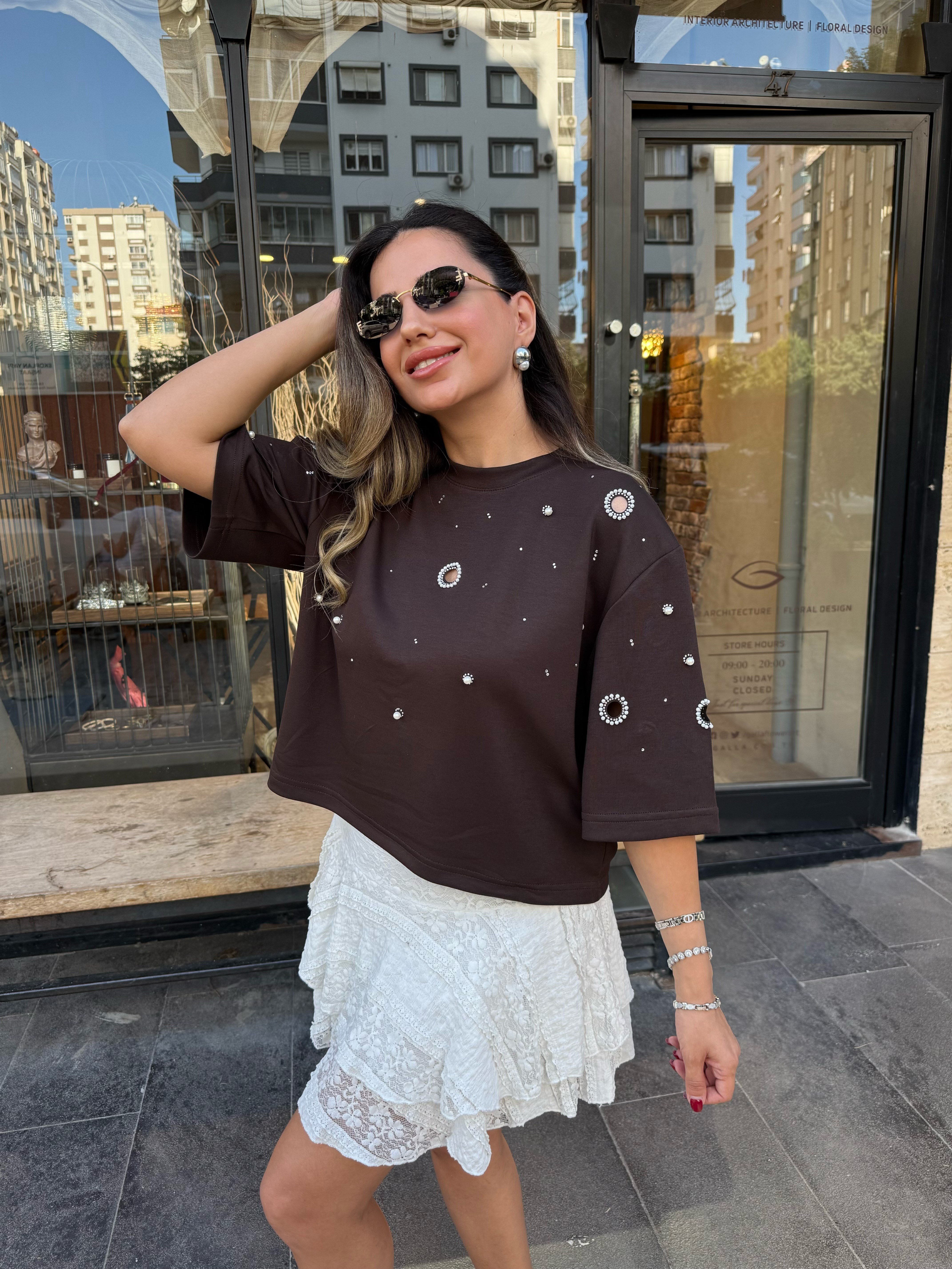 11862 İncili Kuş Gözlü Tshirt