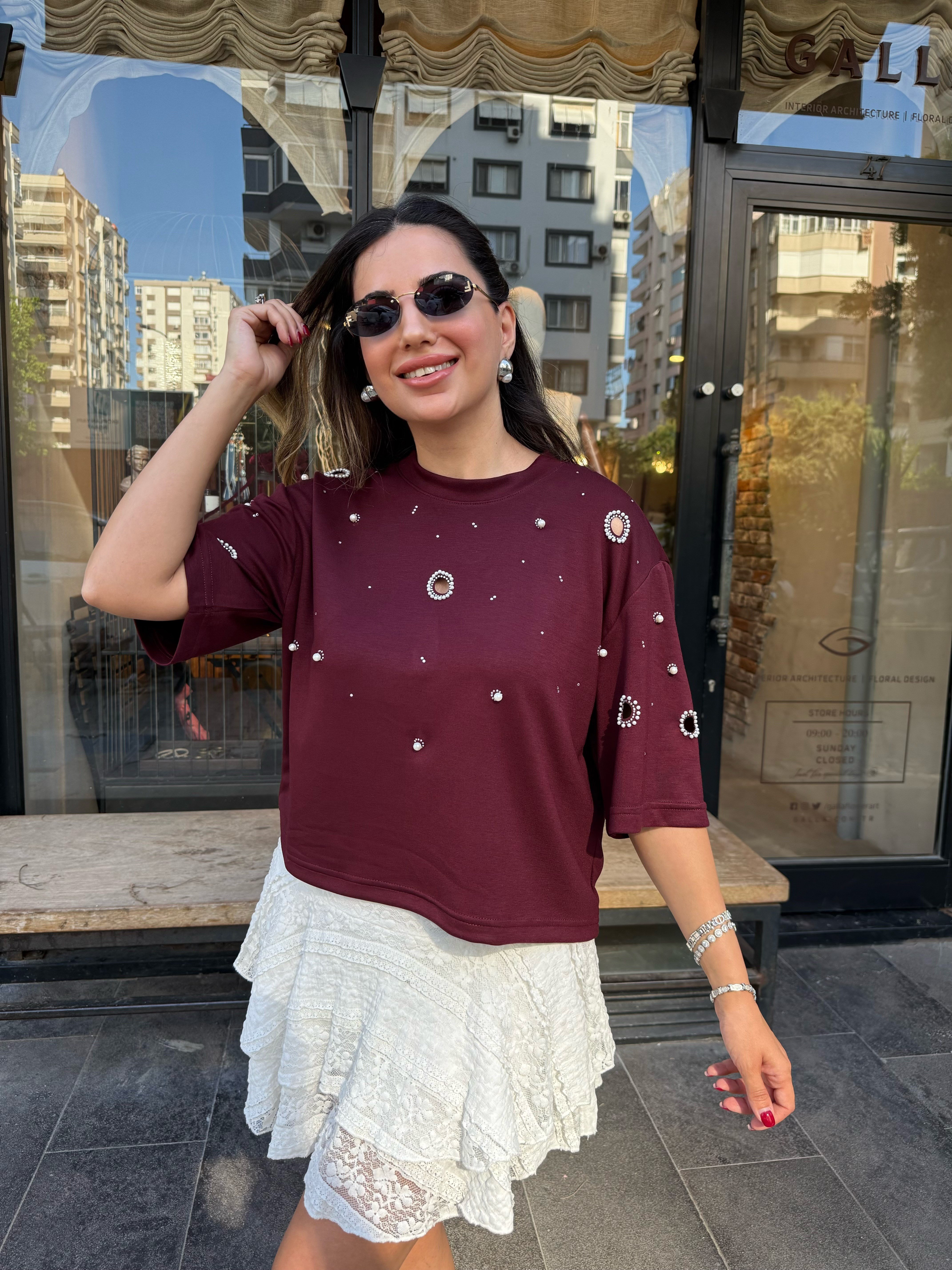 11862 İncili Kuş Gözlü Tshirt