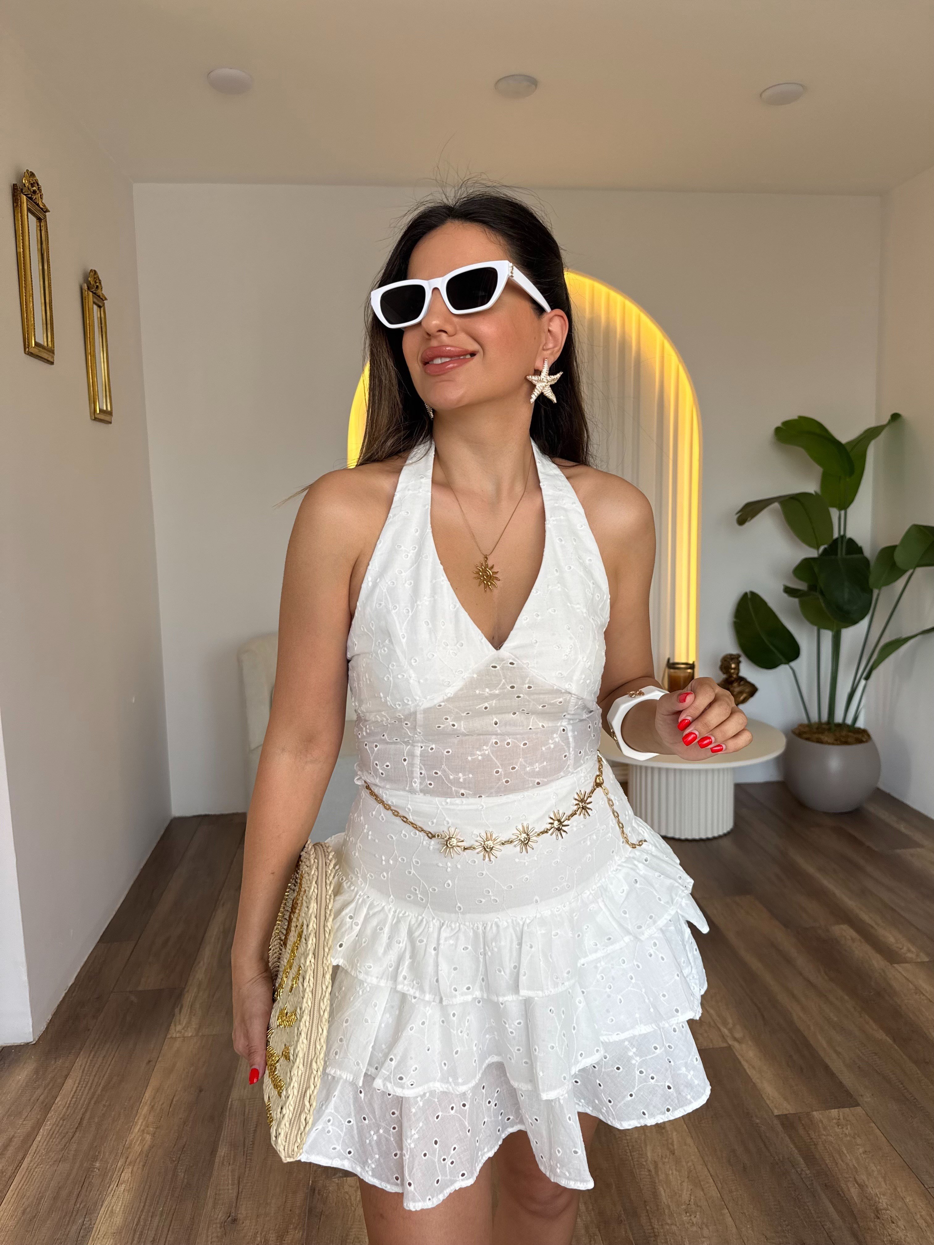 11921 Gold Kemerli Fisto Etek Bluz Takım