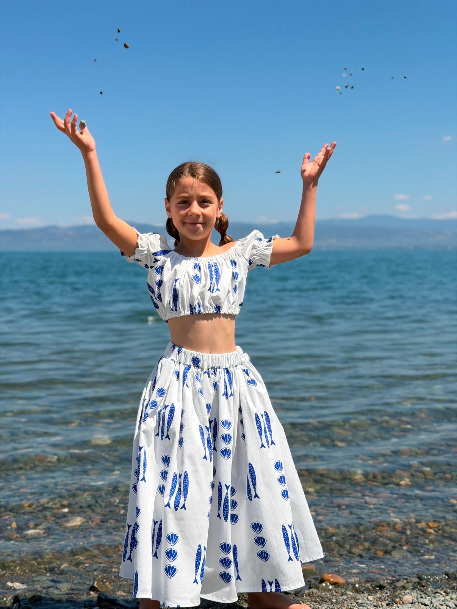 12007 Kids Mavi Desenli Elbise