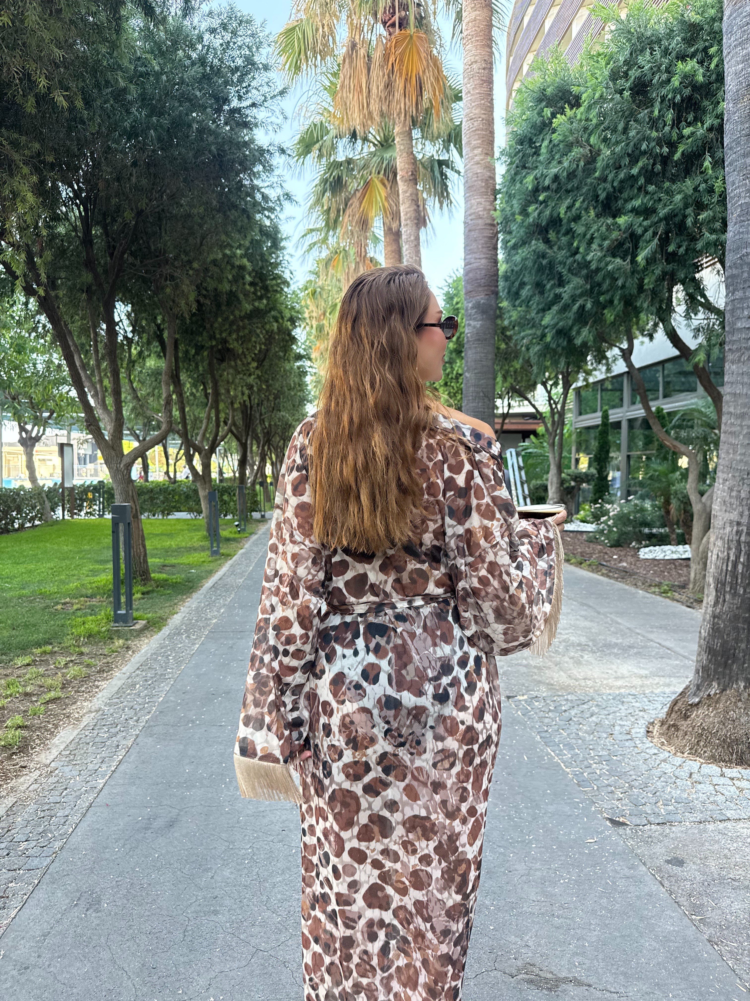 12047 Püskül Detaylı Kuşaklı Kimono