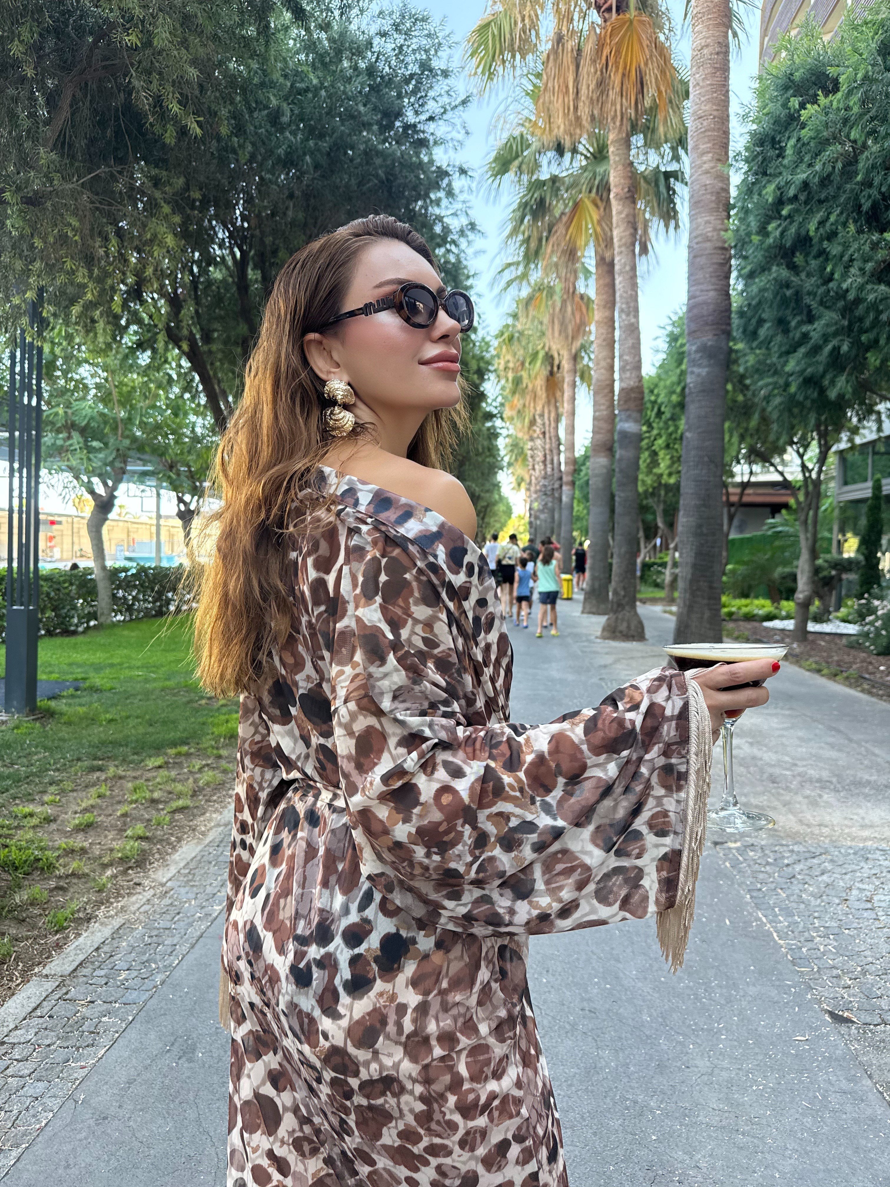 12047 Püskül Detaylı Kuşaklı Kimono