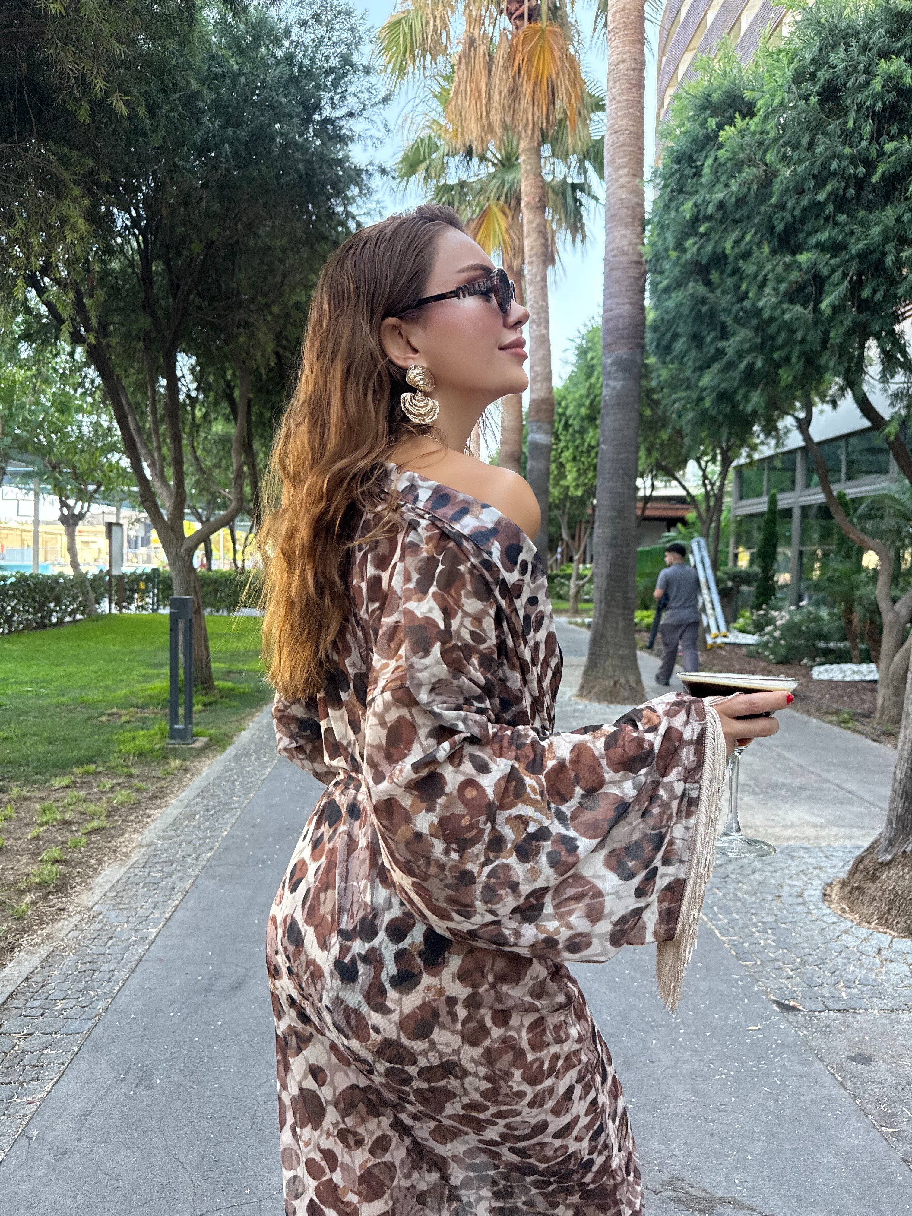 12047 Püskül Detaylı Kuşaklı Kimono