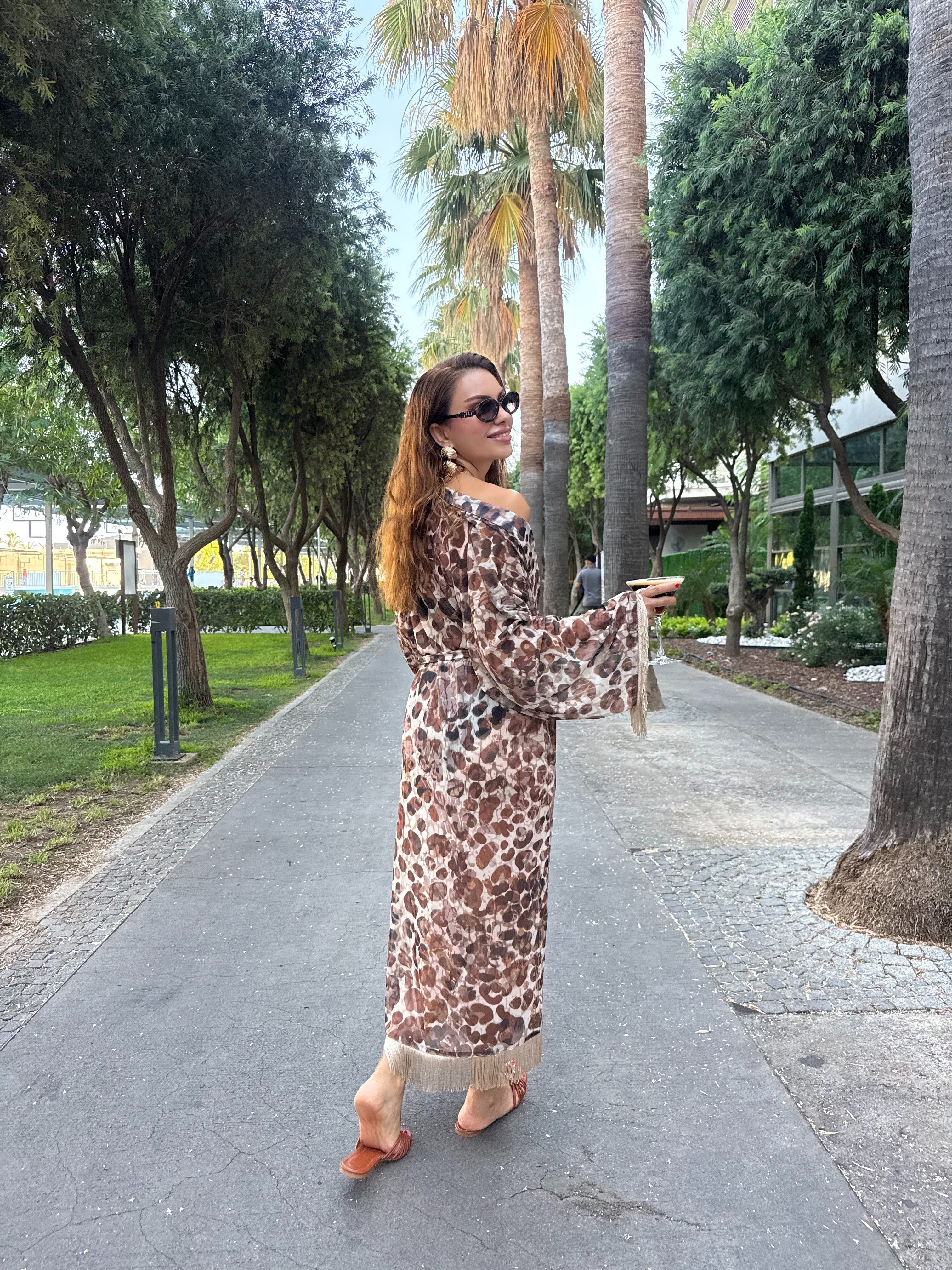 12047 Püskül Detaylı Kuşaklı Kimono