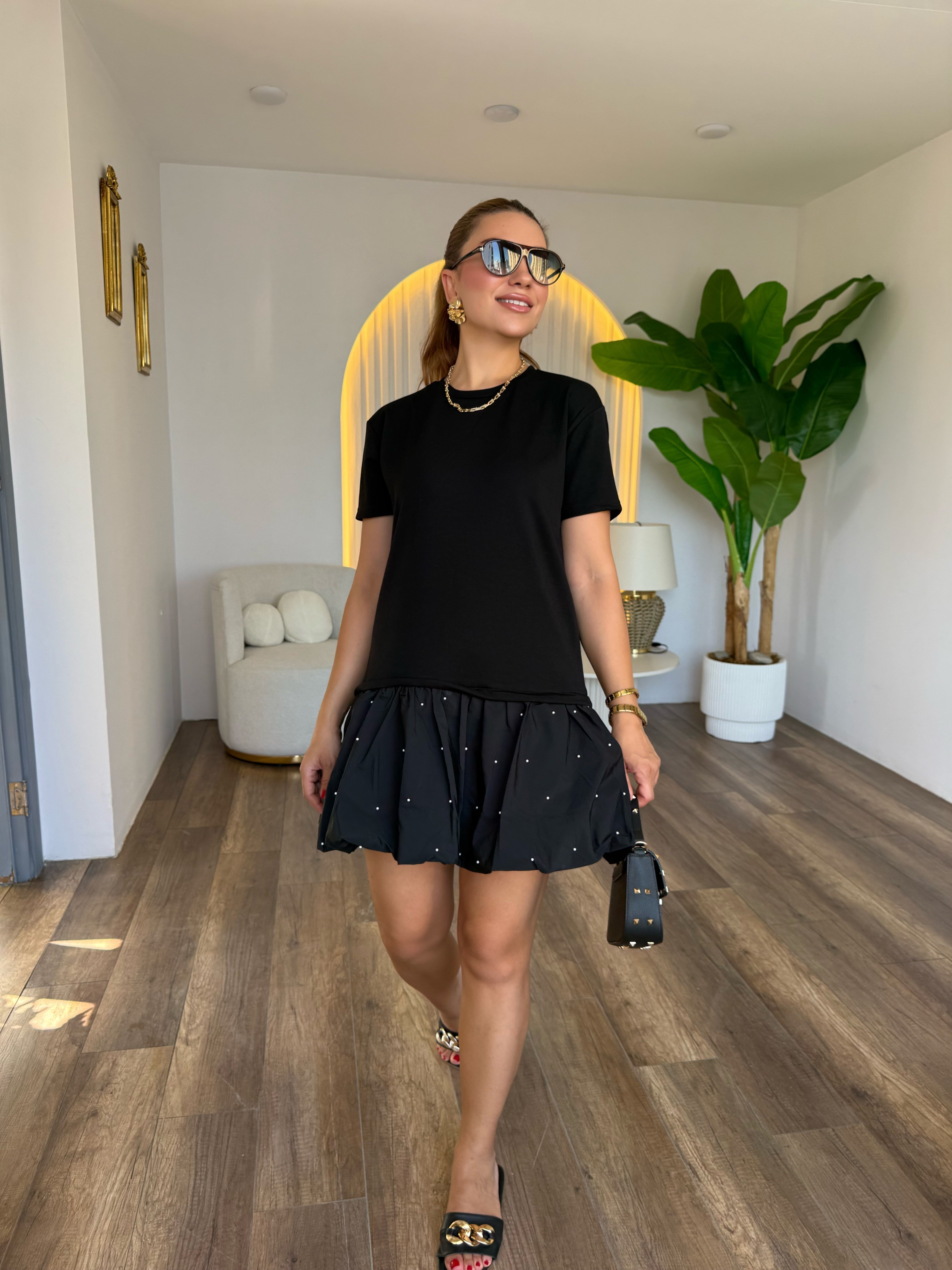 12076 İncili Balon Elbise