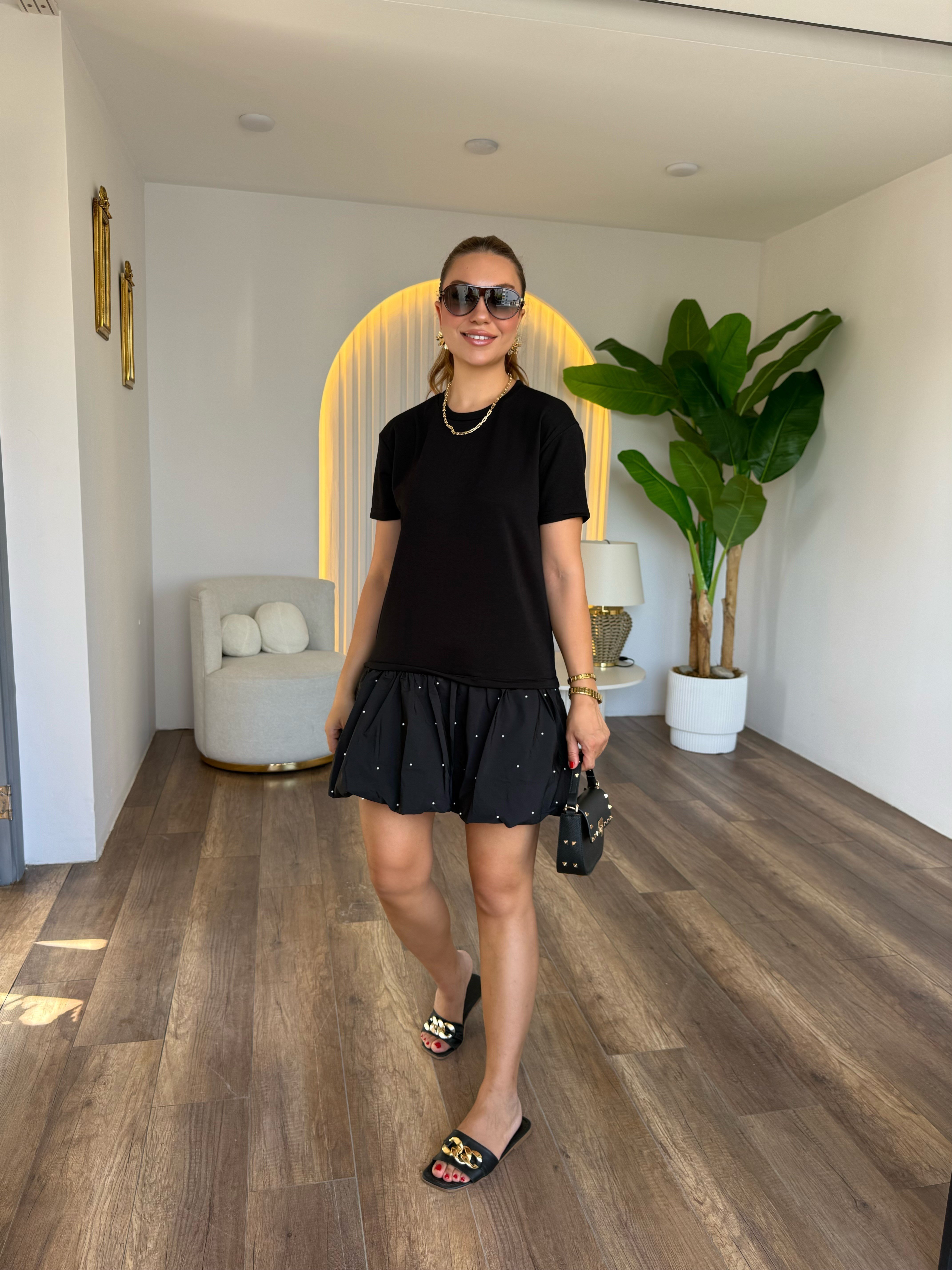 12076 İncili Balon Elbise