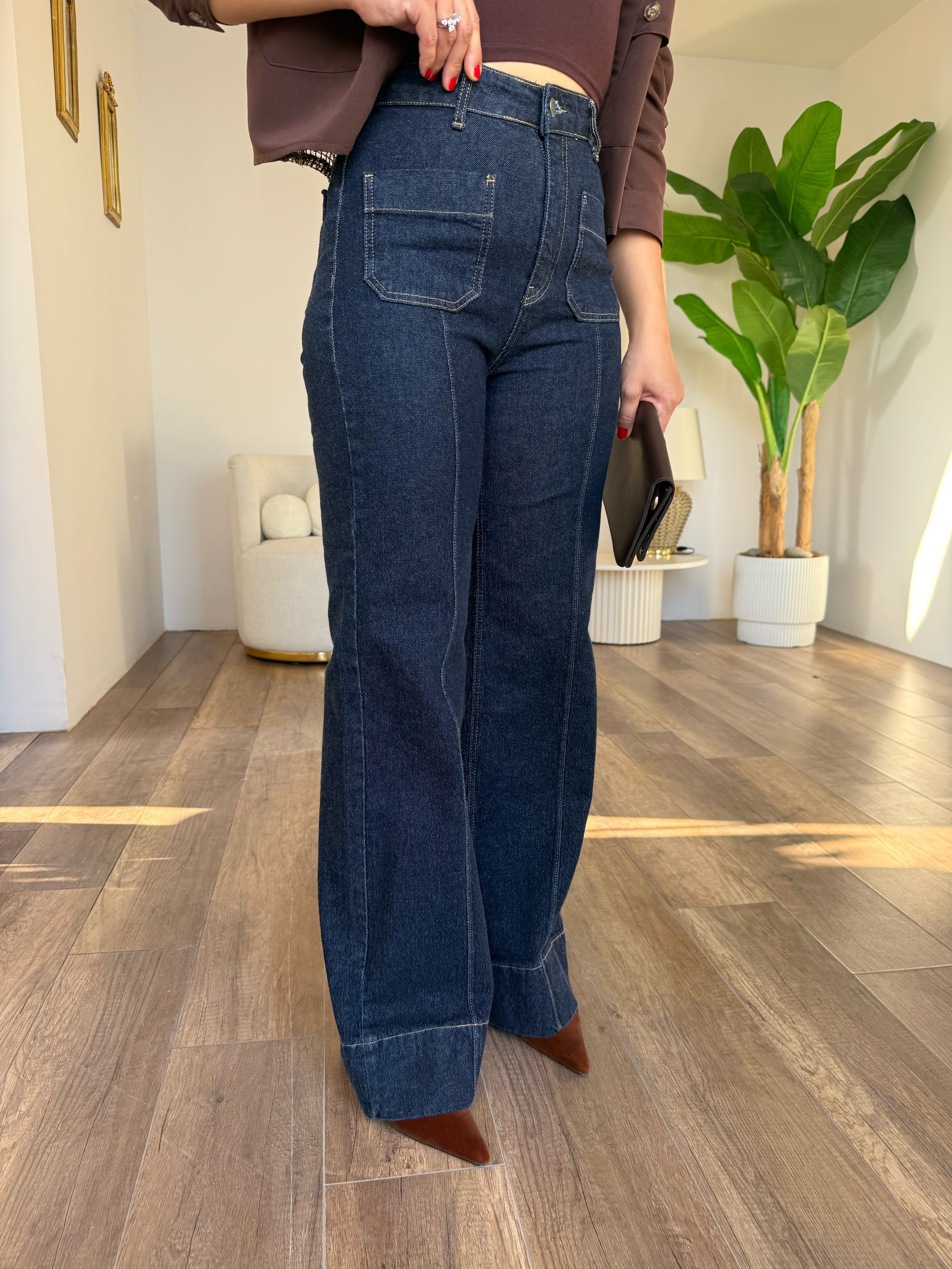 12143 Wide Leg Yıkamalı Jean
