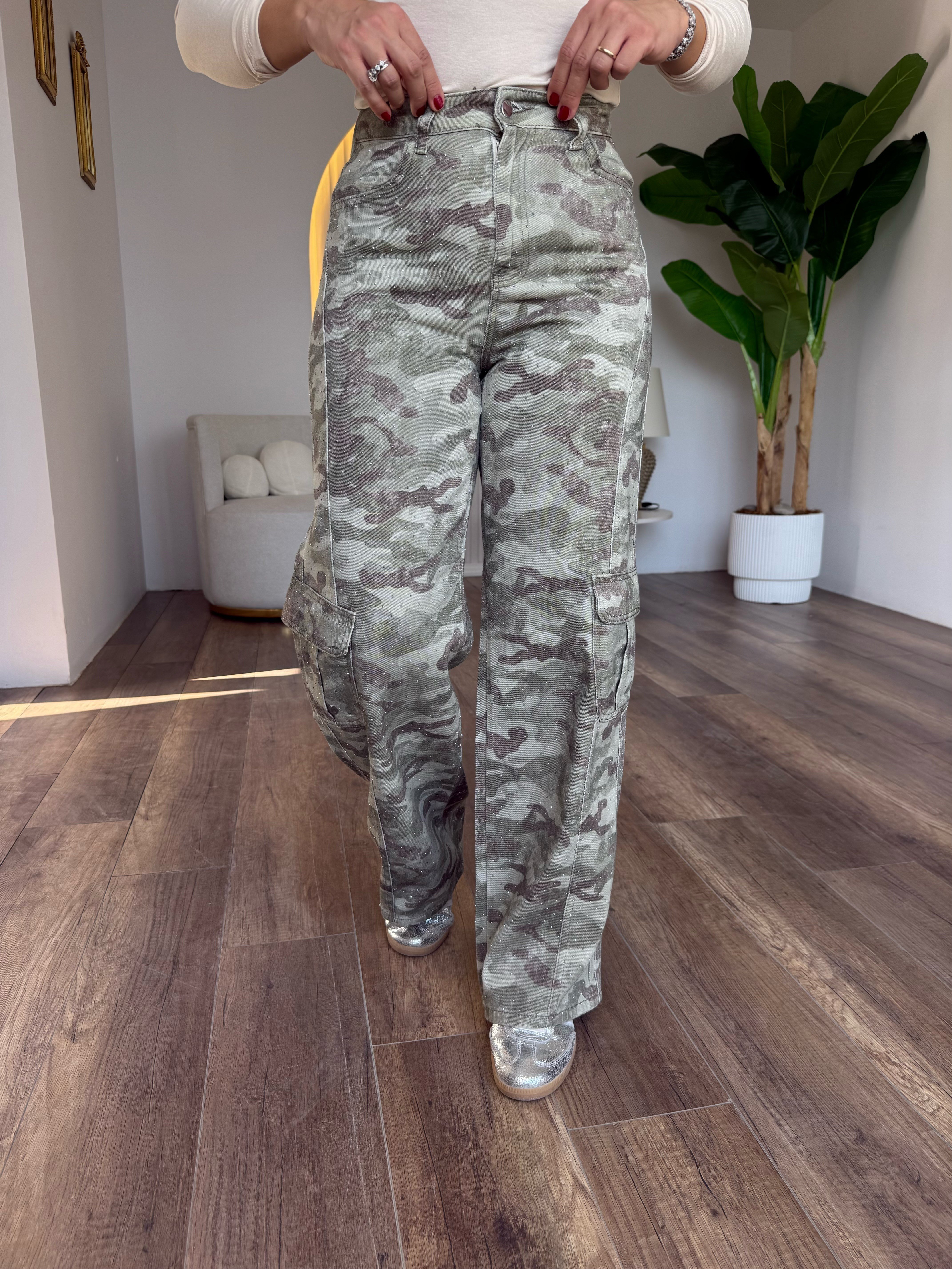 12167 Taşlı Kamuflaj Pantolon