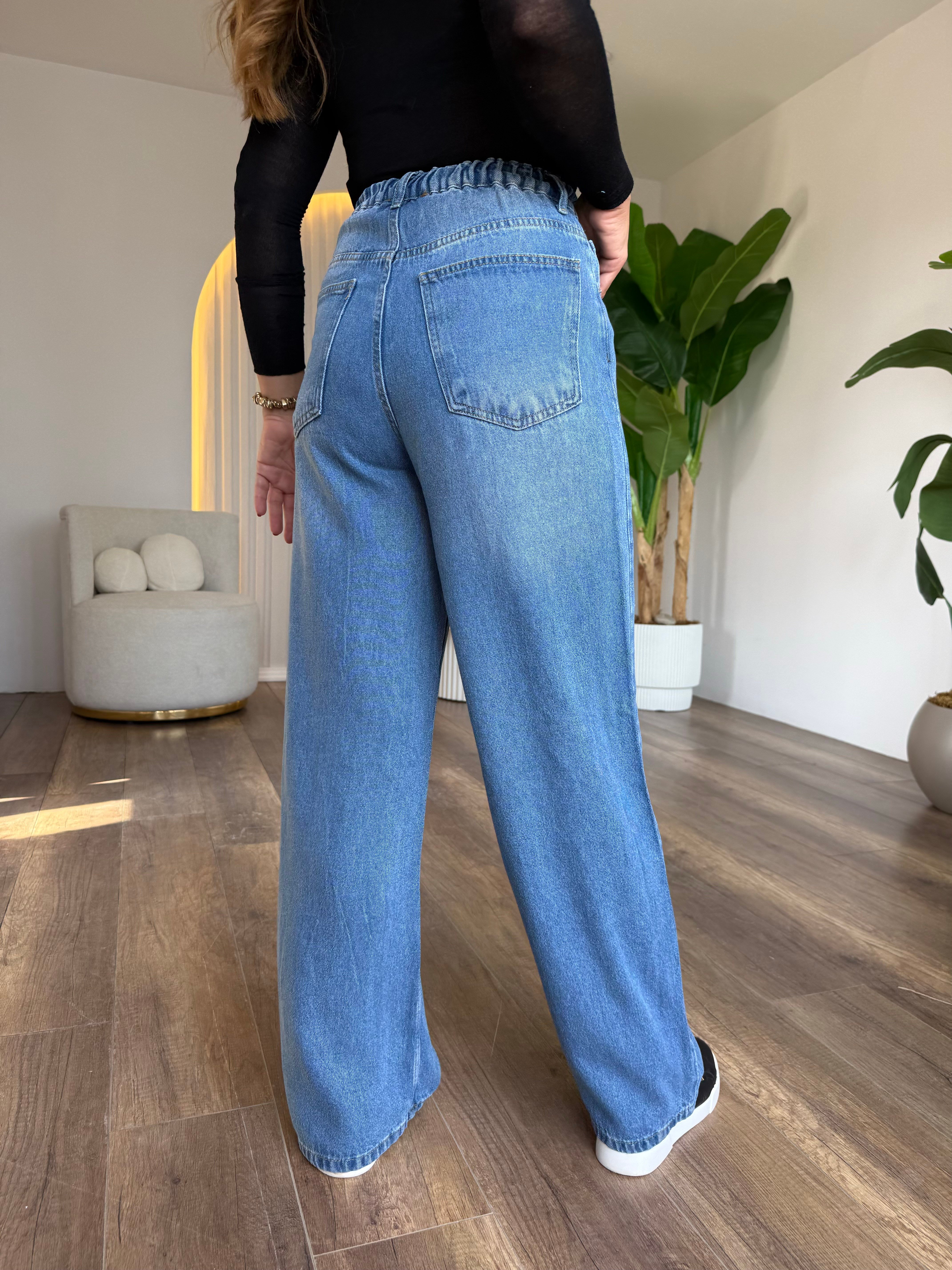 12252 Tensel Arka Beli Lastikli Jean