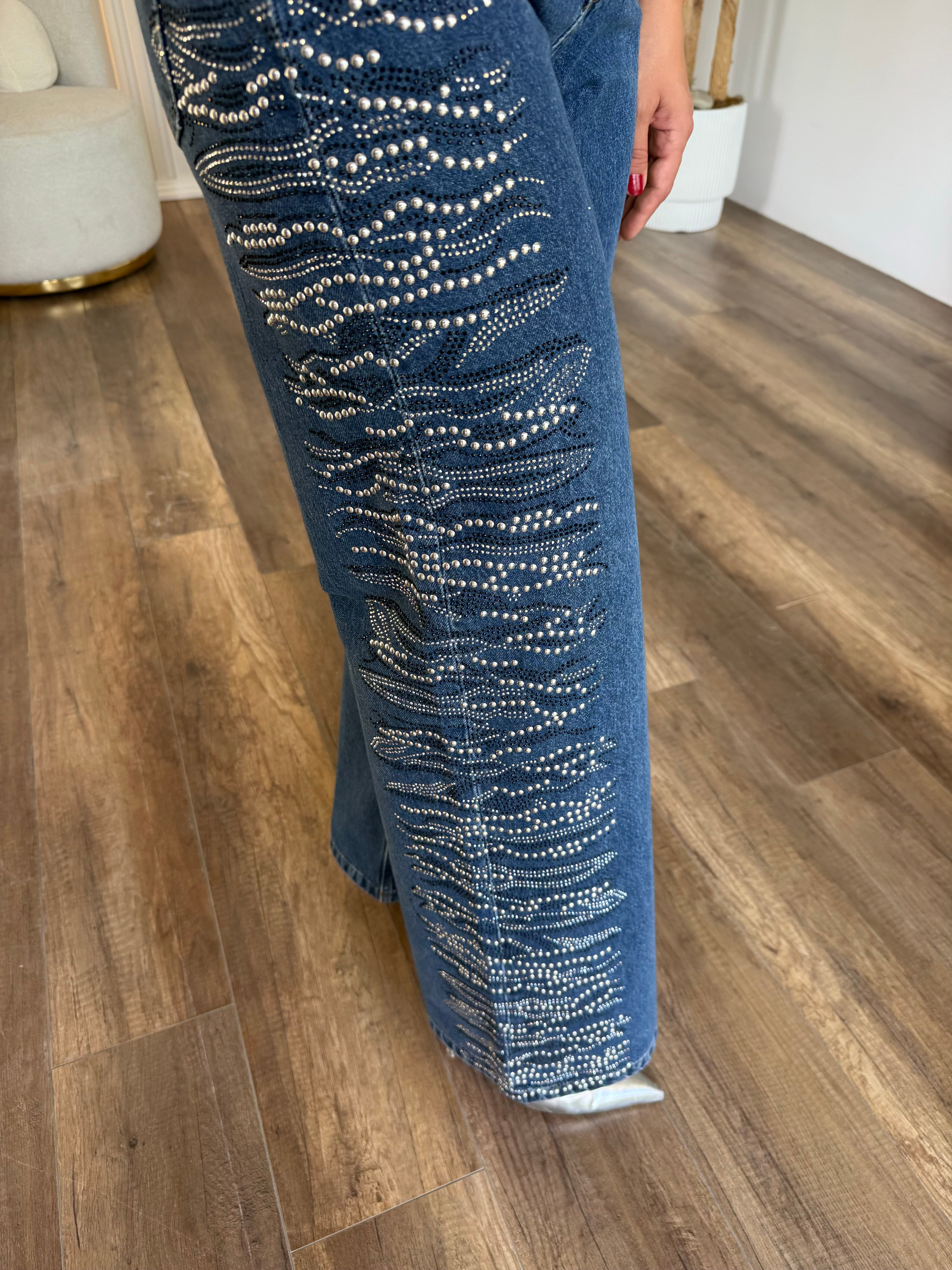 12268 Yanları Taşlı Kot Pantolon