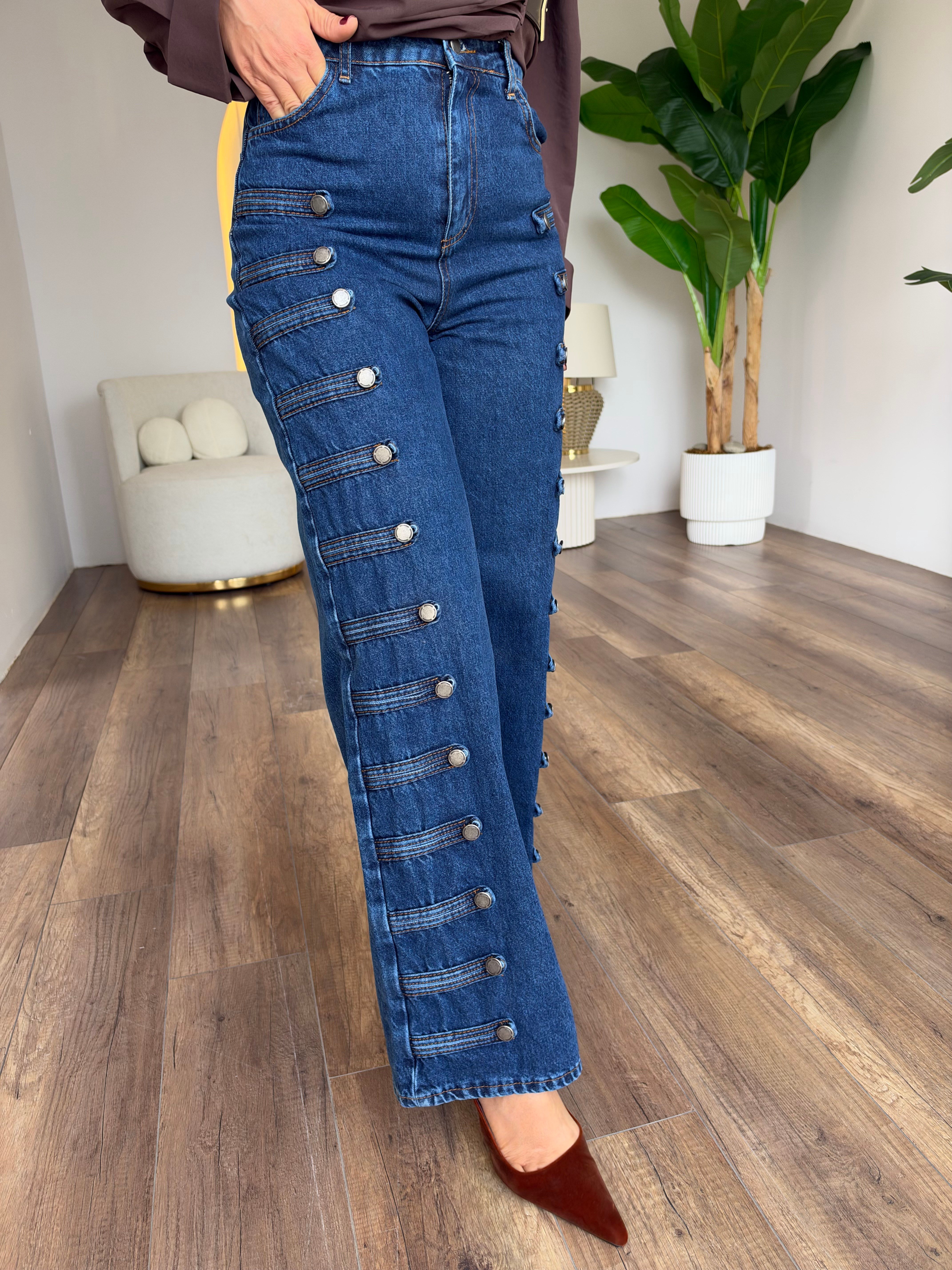 12315 Metal Toka Ve Şerit Detaylı Pantolon