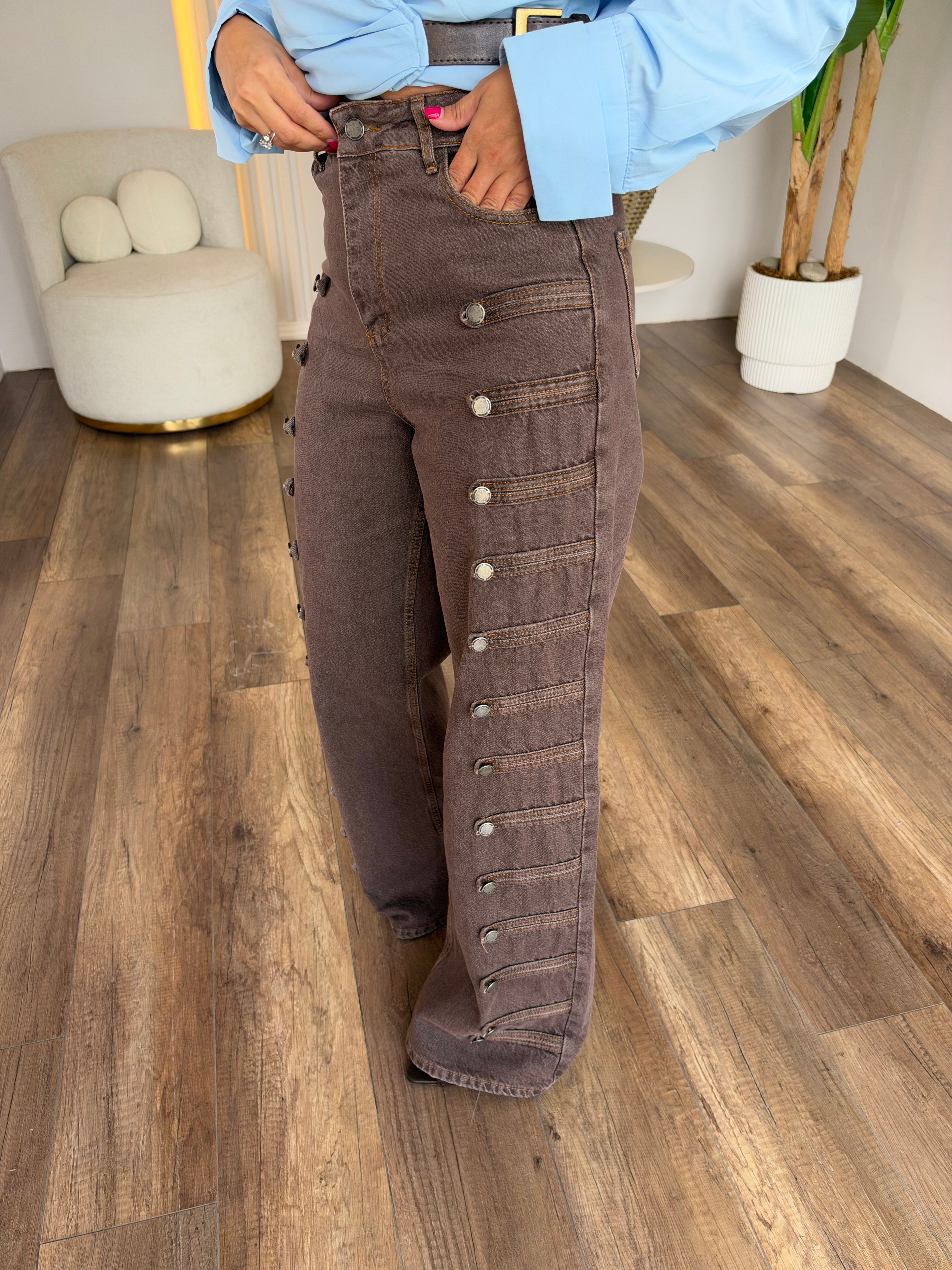 12315 Metal Toka Ve Şerit Detaylı Pantolon
