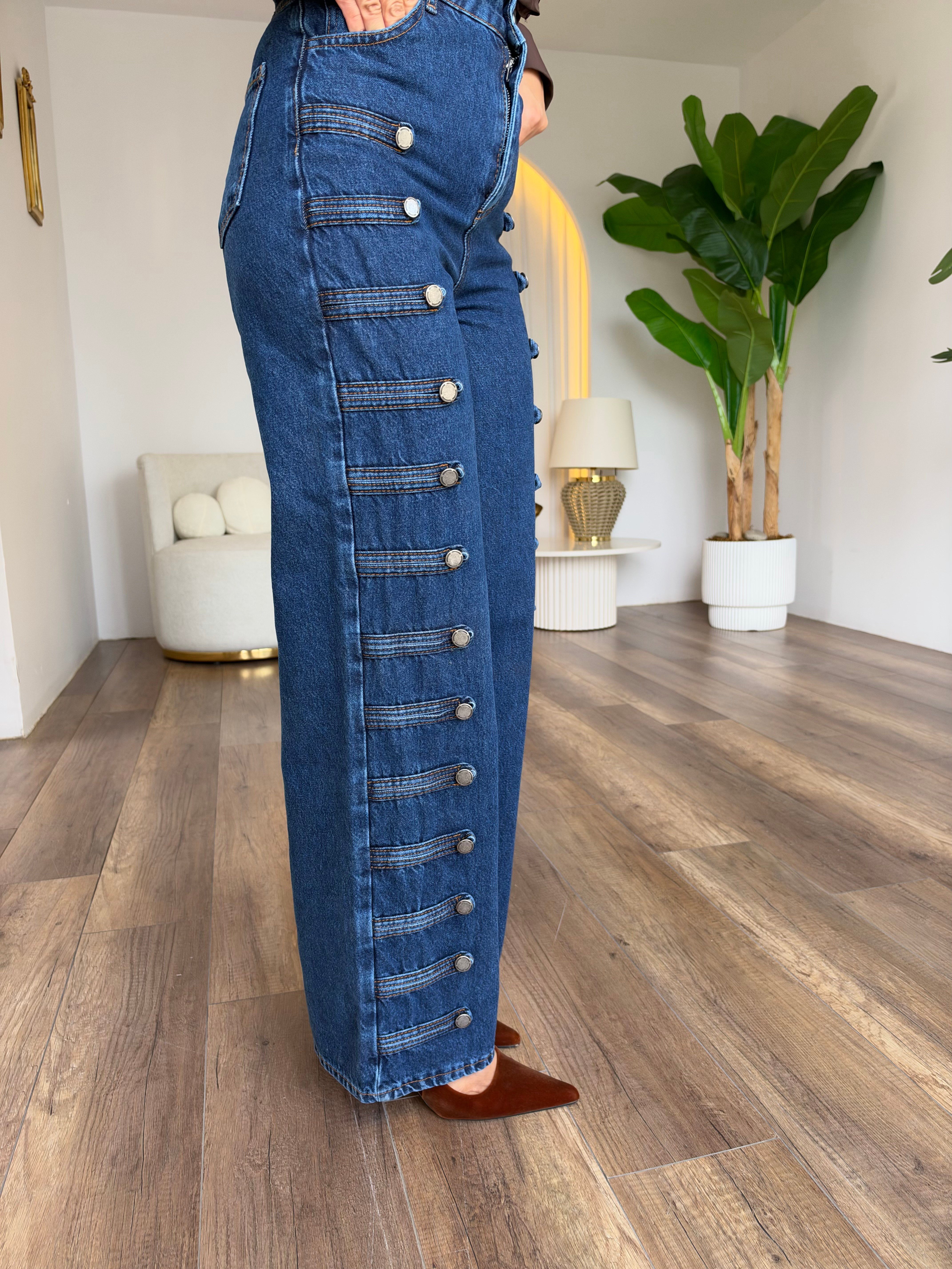 12315 Metal Toka Ve Şerit Detaylı Pantolon