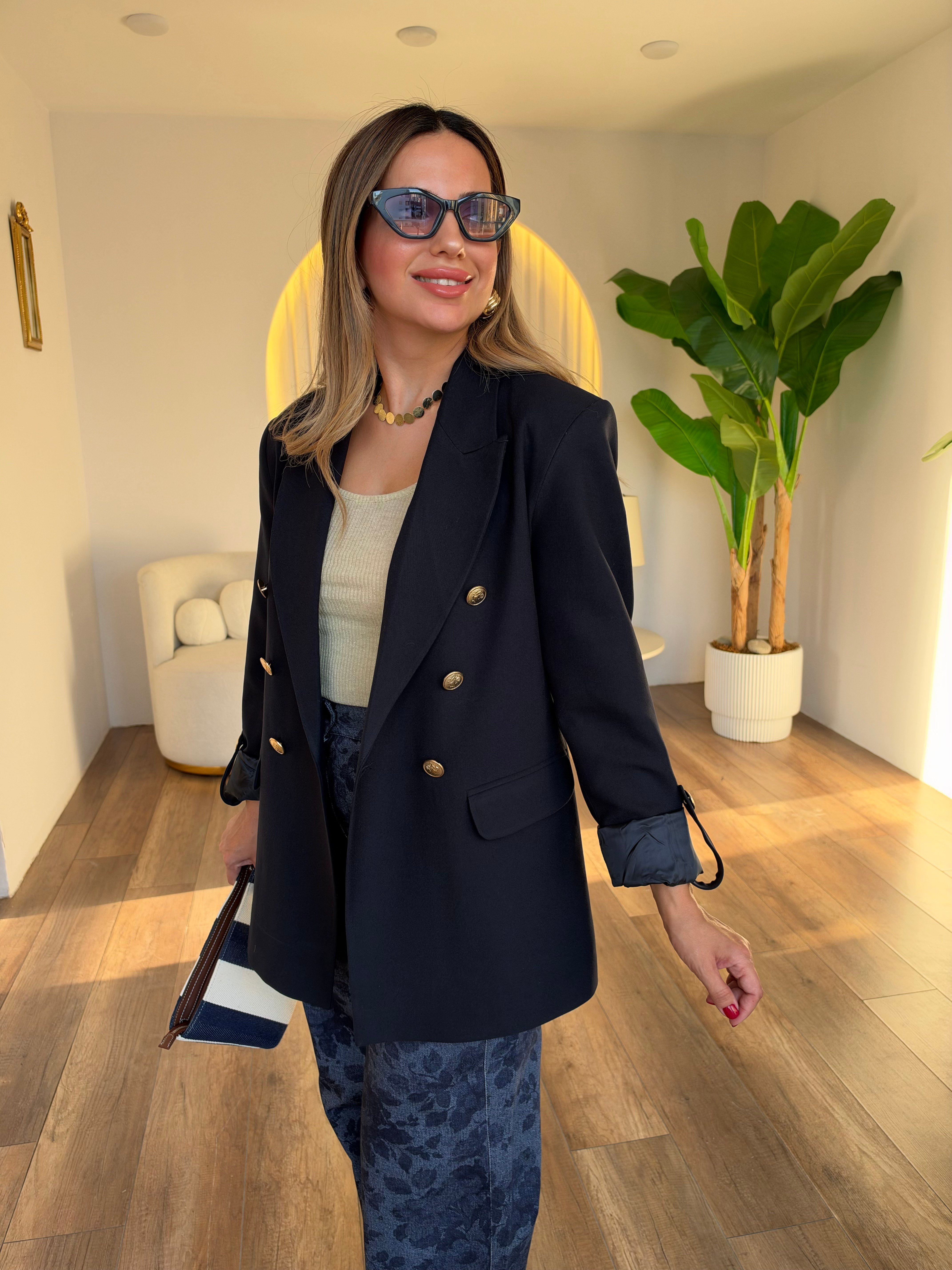 12327 Gold Düğme Detaylı Blazer Ceket