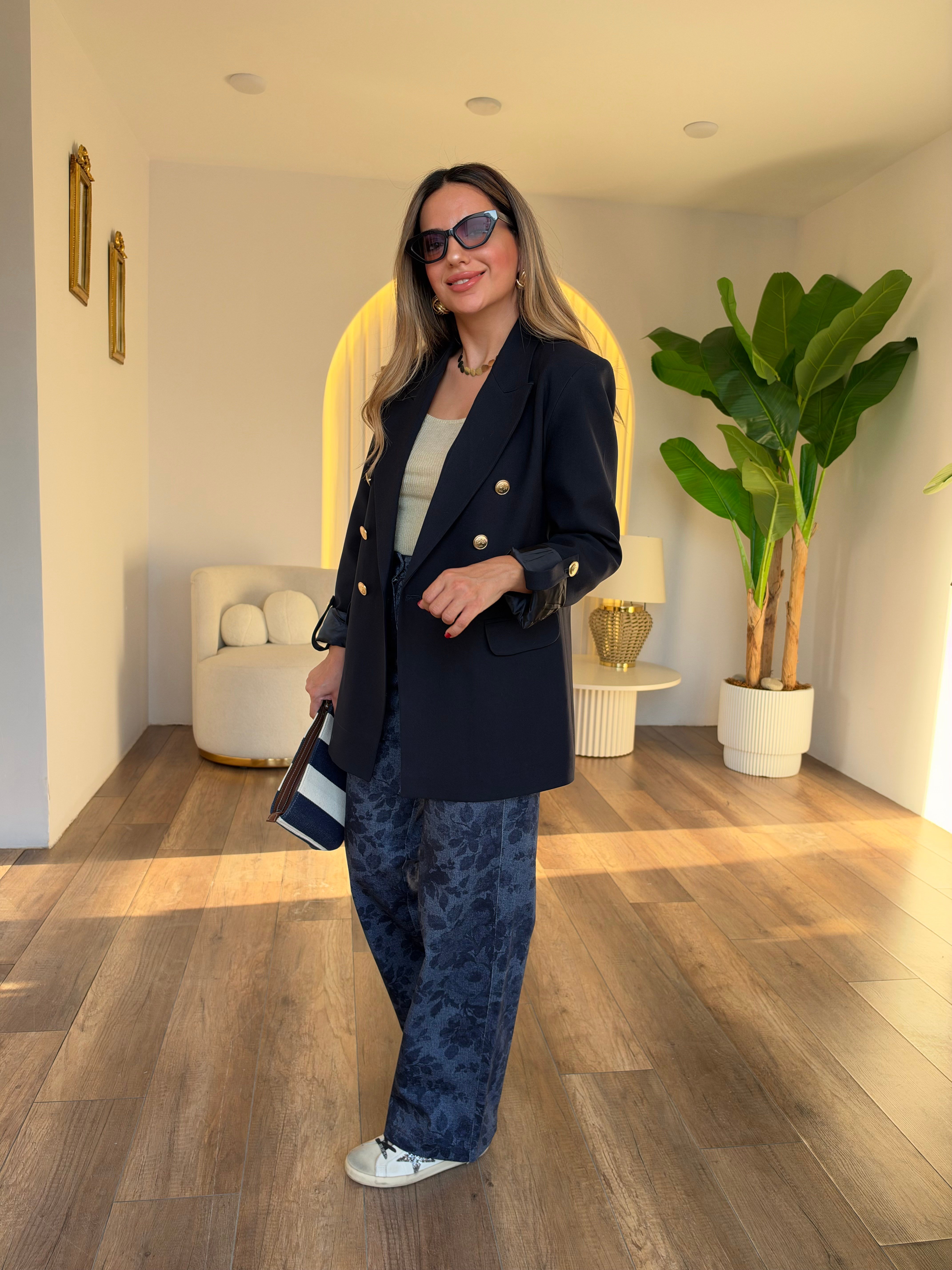 12327 Gold Düğme Detaylı Blazer Ceket