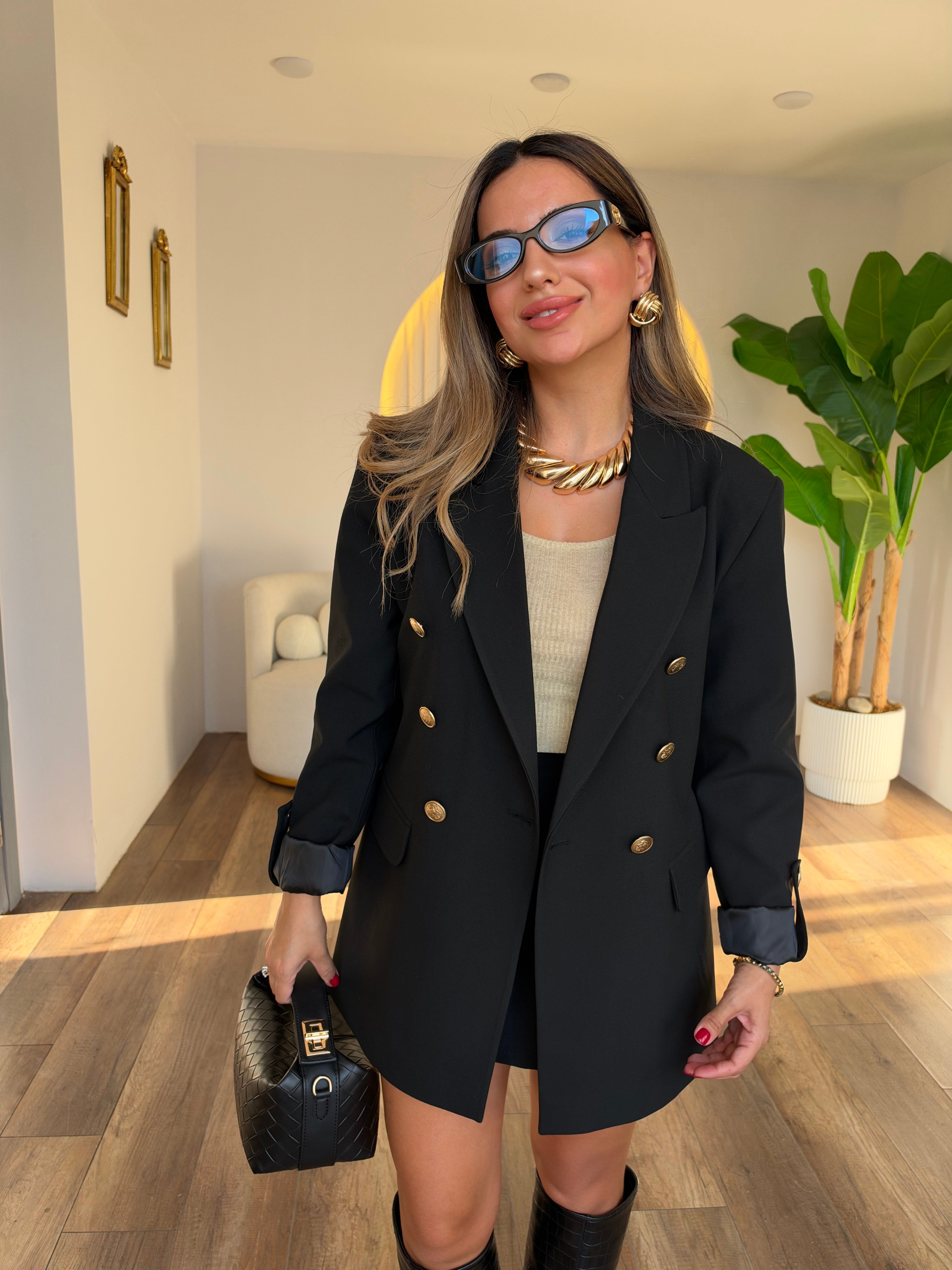 12327 Gold Düğme Detaylı Blazer Ceket