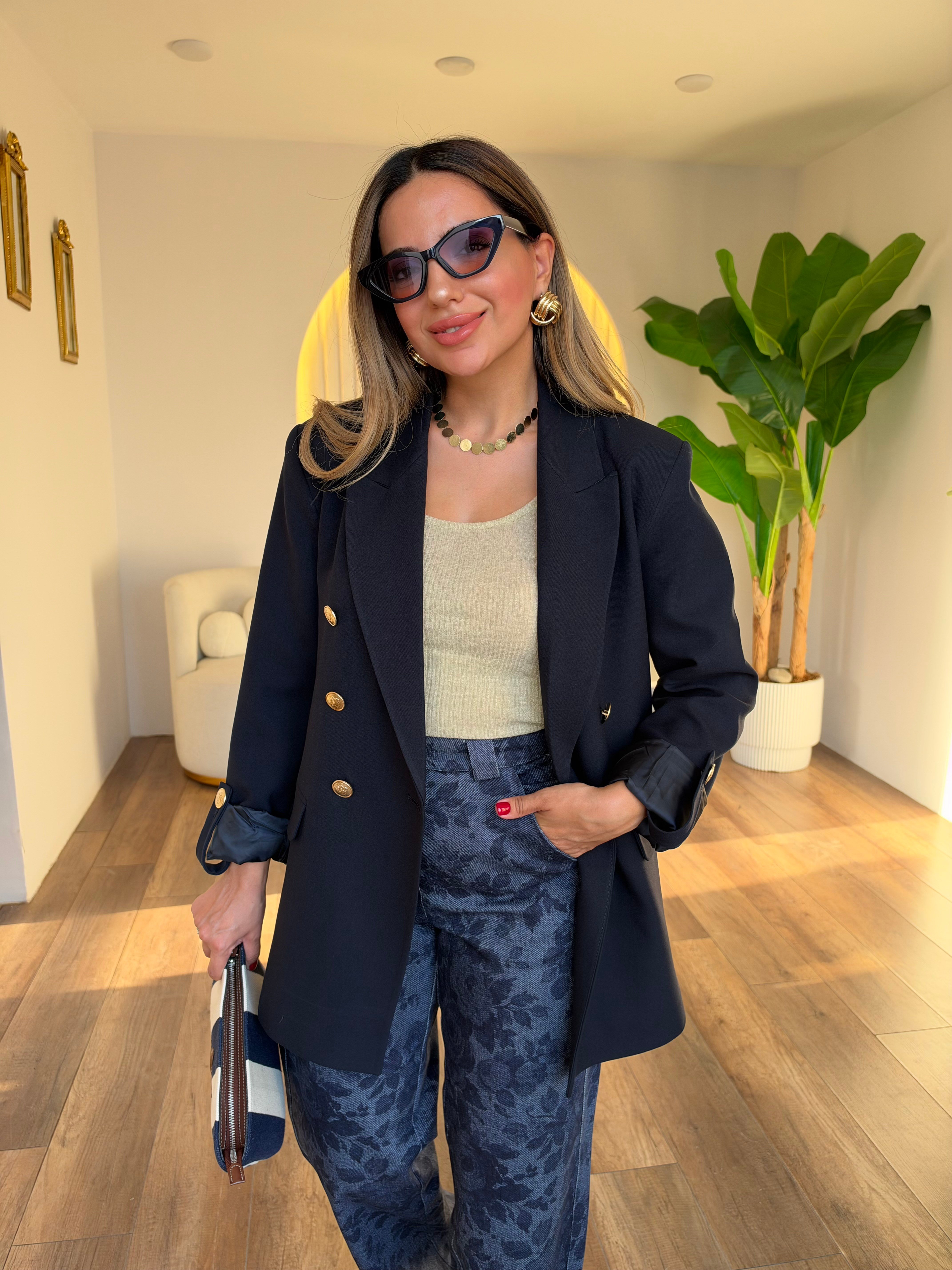 12327 Gold Düğme Detaylı Blazer Ceket