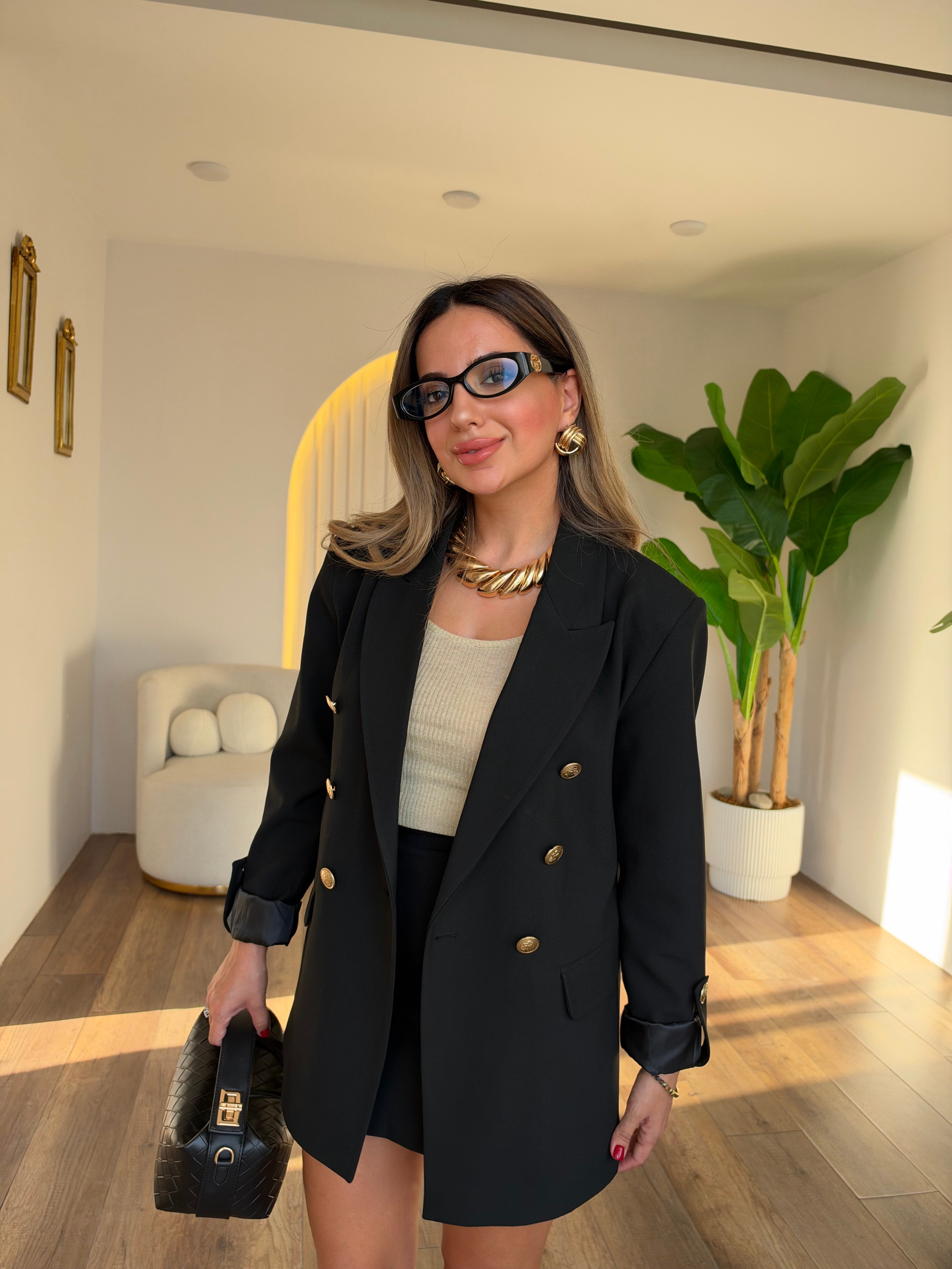 12327 Gold Düğme Detaylı Blazer Ceket