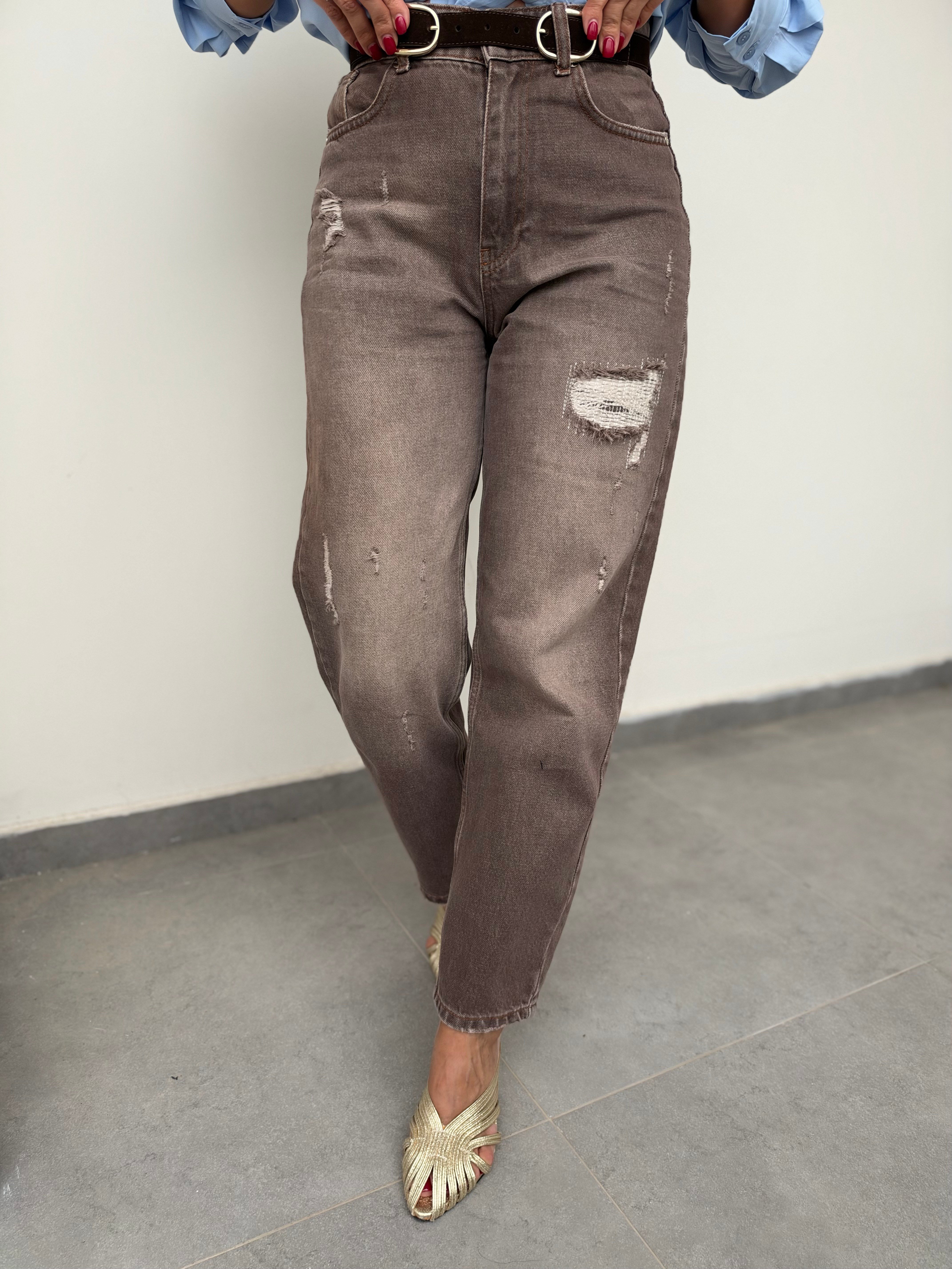 12380 Lazer Detaylı Kahve Pantolon