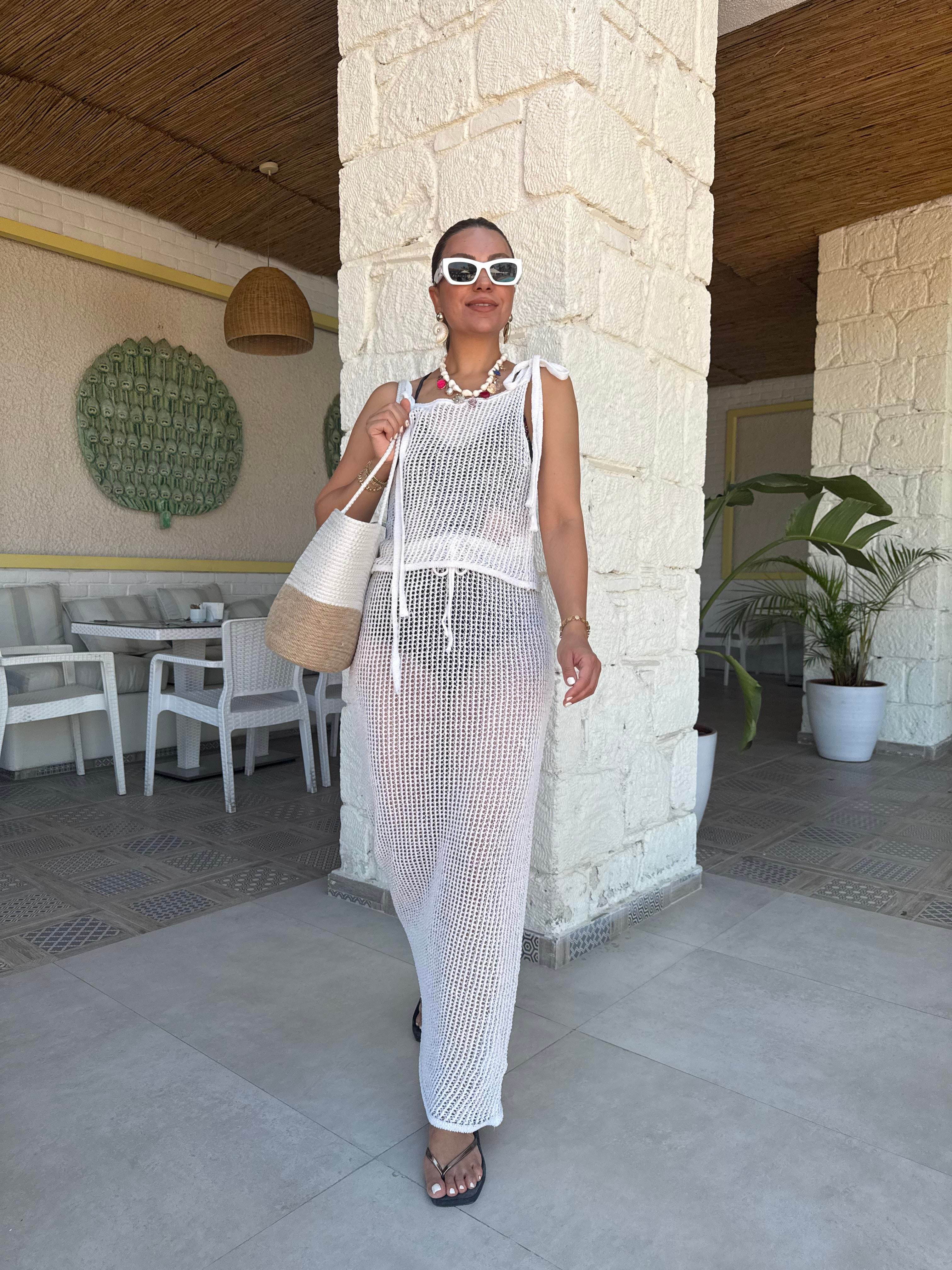 7829 Ham Natural Ajurlu Etek Bluz Takım