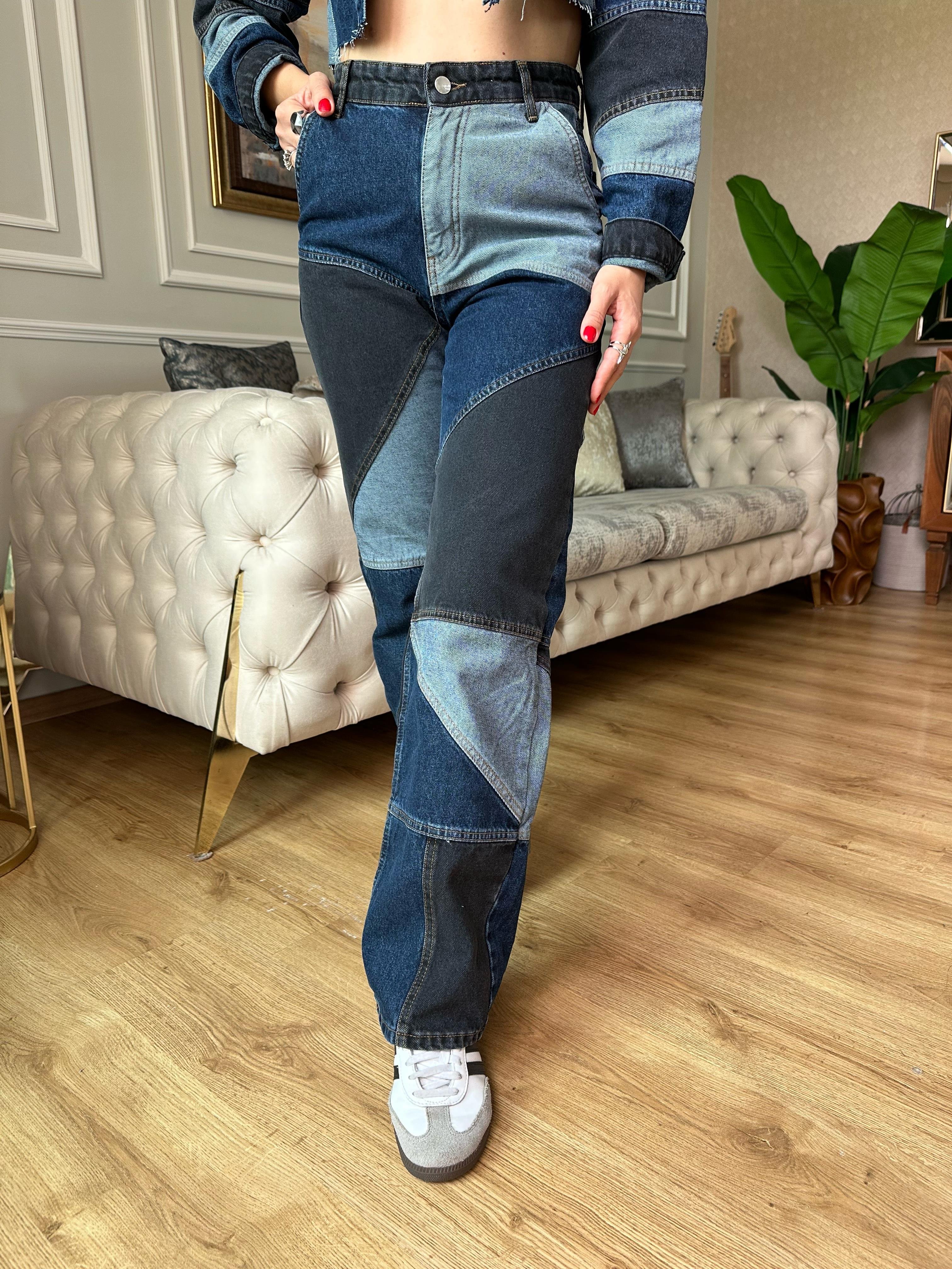 8472 Parçalı Kot Pantolon